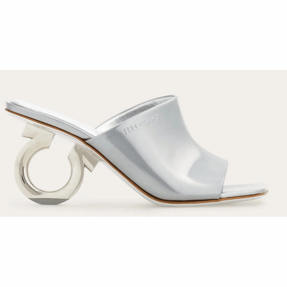beach casual Salvatore Ferragamo Women's Astro Elina 70MM Leather Slide Mules, Silver