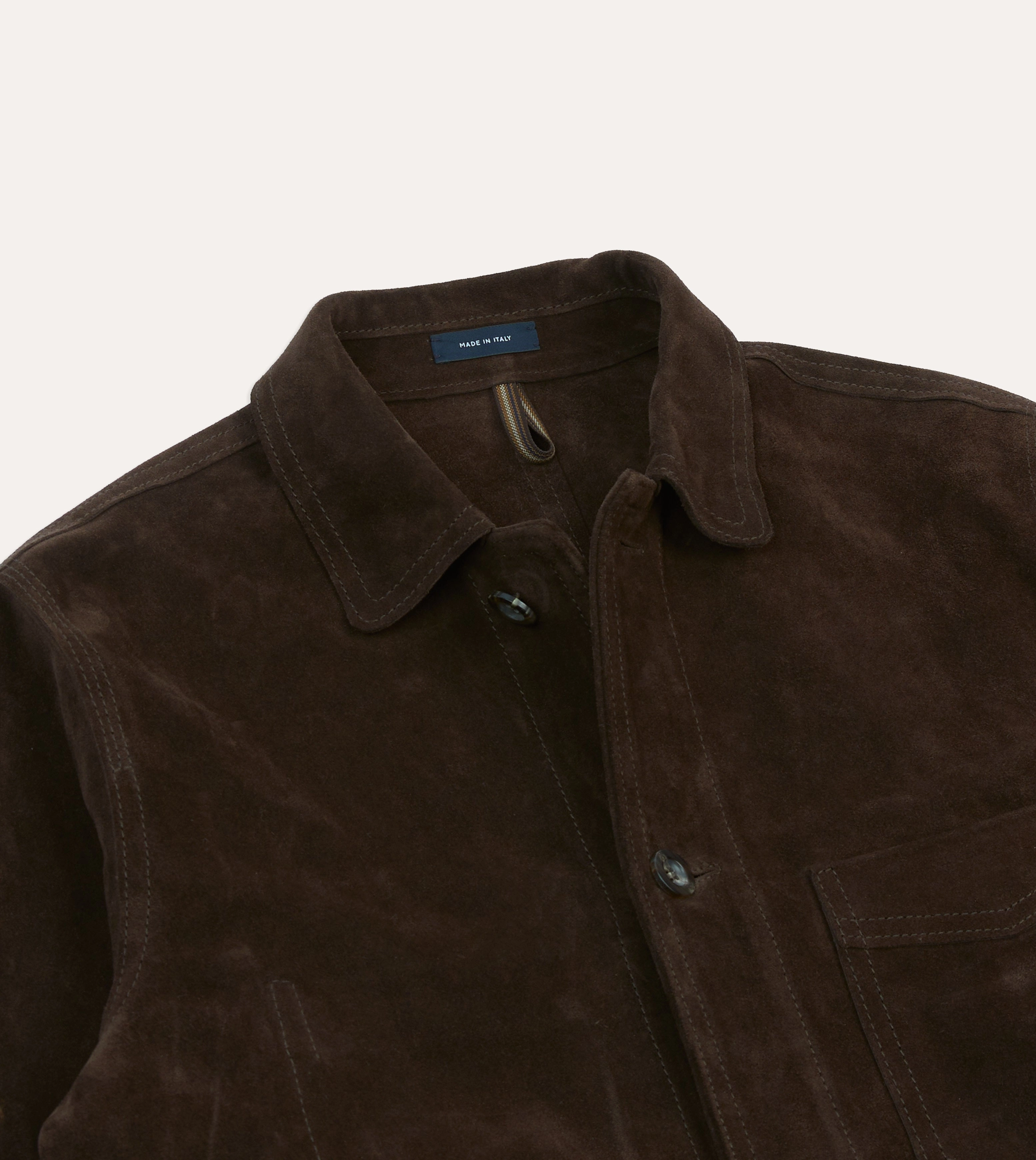 Wool Short Chocolate Brown Heavyweight Suede Five-Pocket Chore Jacket