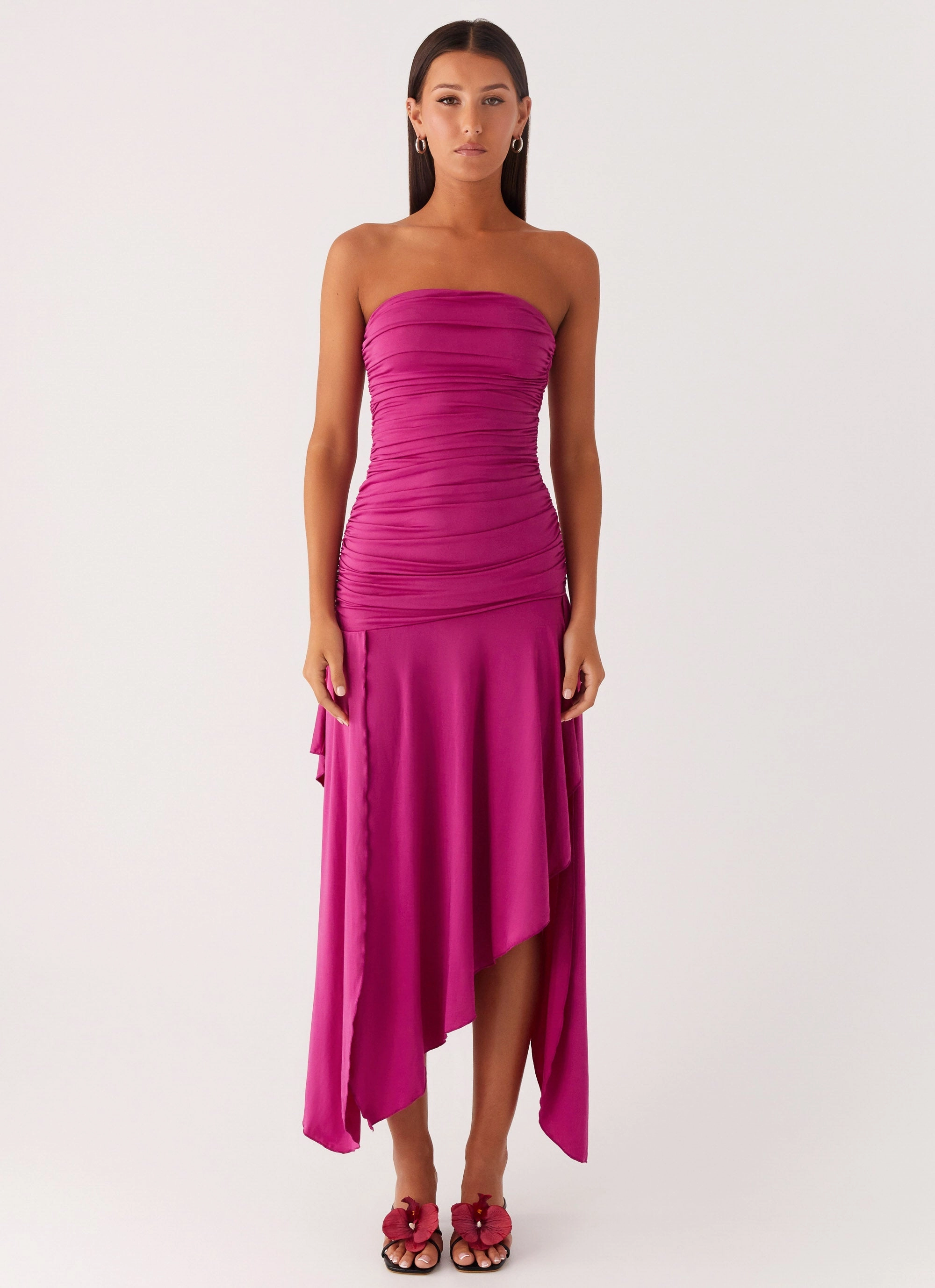 Silky Shape Chic Casual Wear Ora Strapless Maxi Dress - Fuchsia