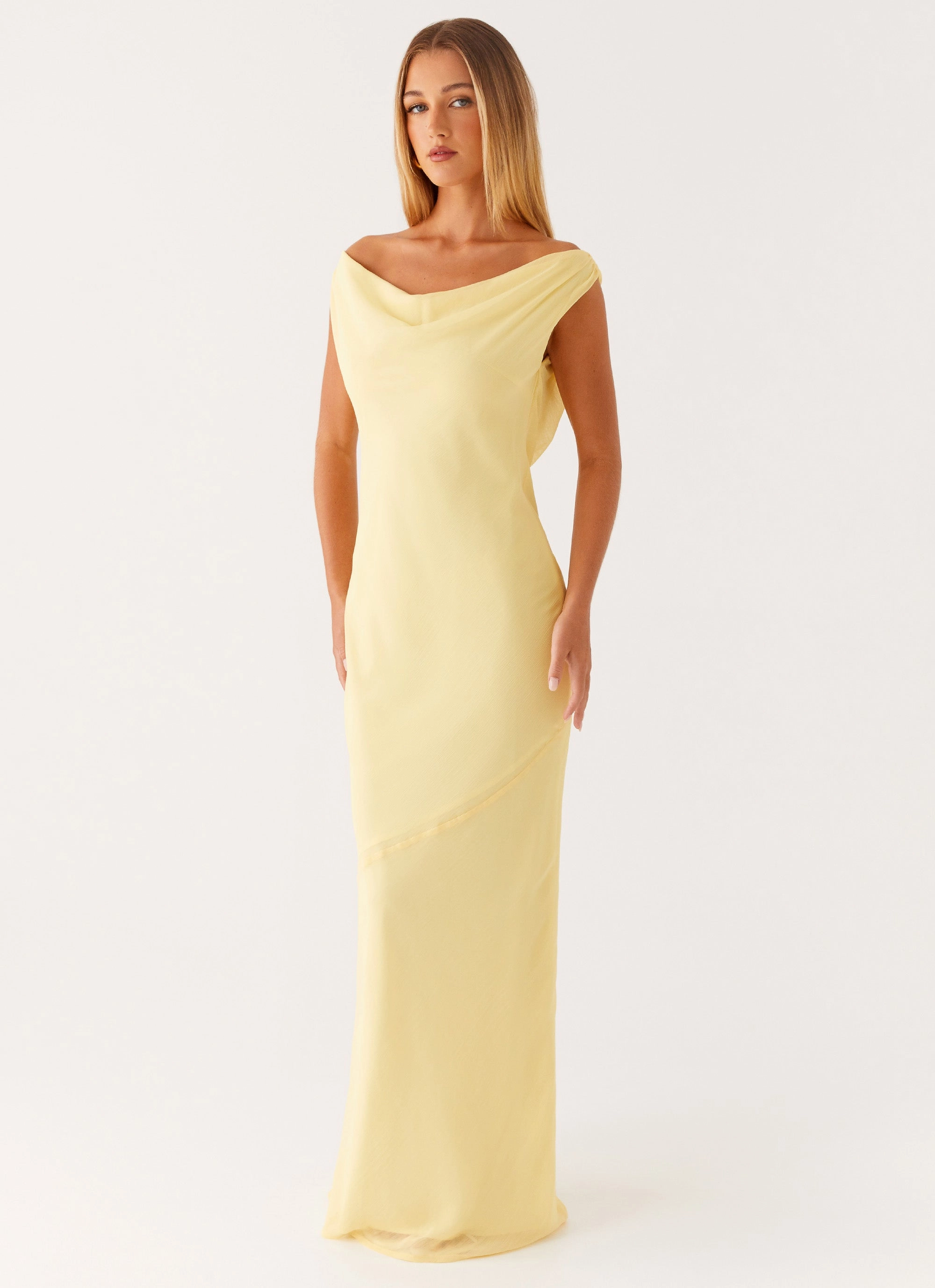 Brittany Chiffon Maxi Dress - Pastel Yellow Blush Glow