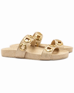 Larroude Milan Raffia Slide Molded Midsole Anti Bacterial Treatment