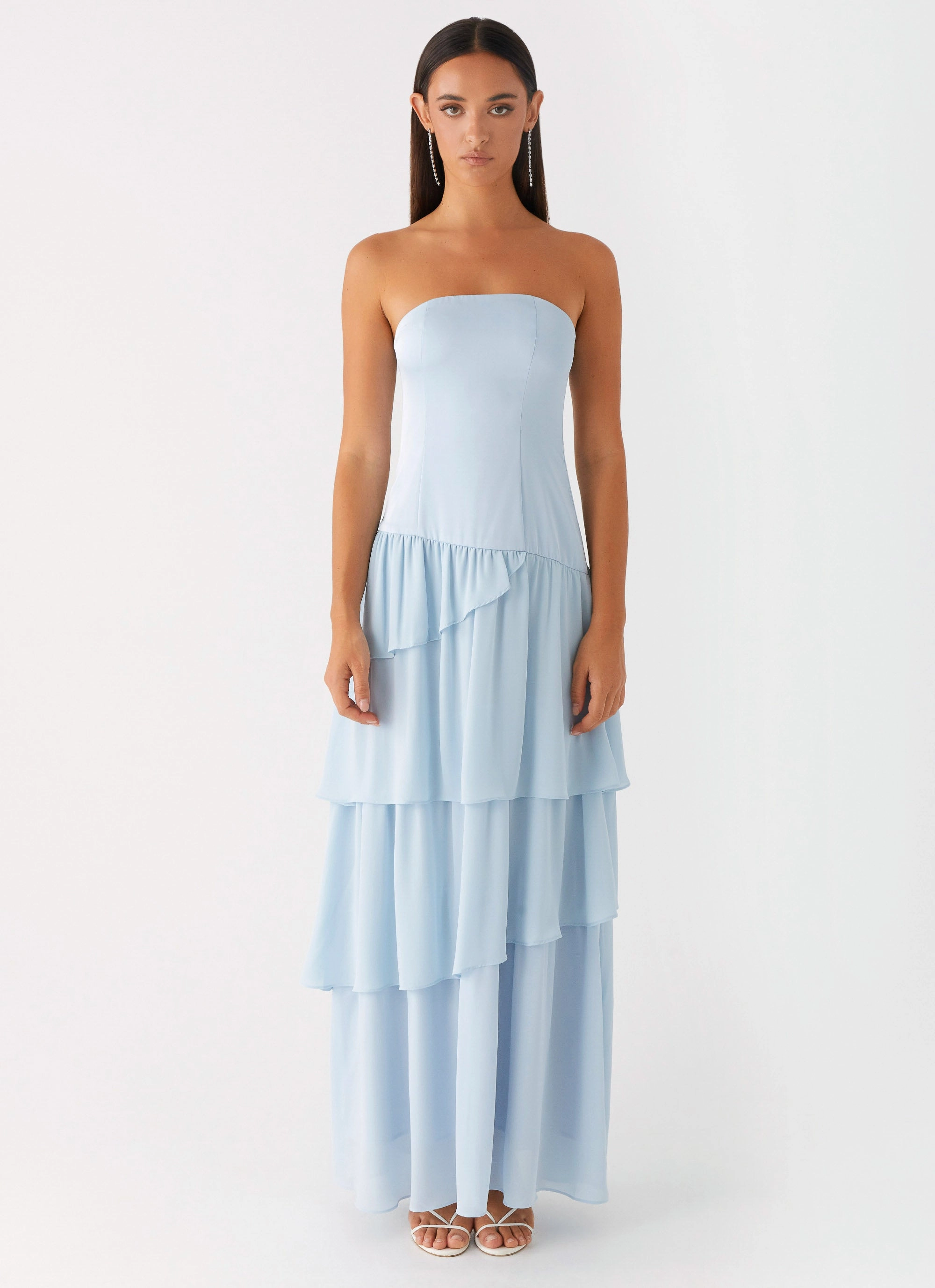 Our Story Maxi Dress - Pastel Blue Light Coral BiasCutSilhouette