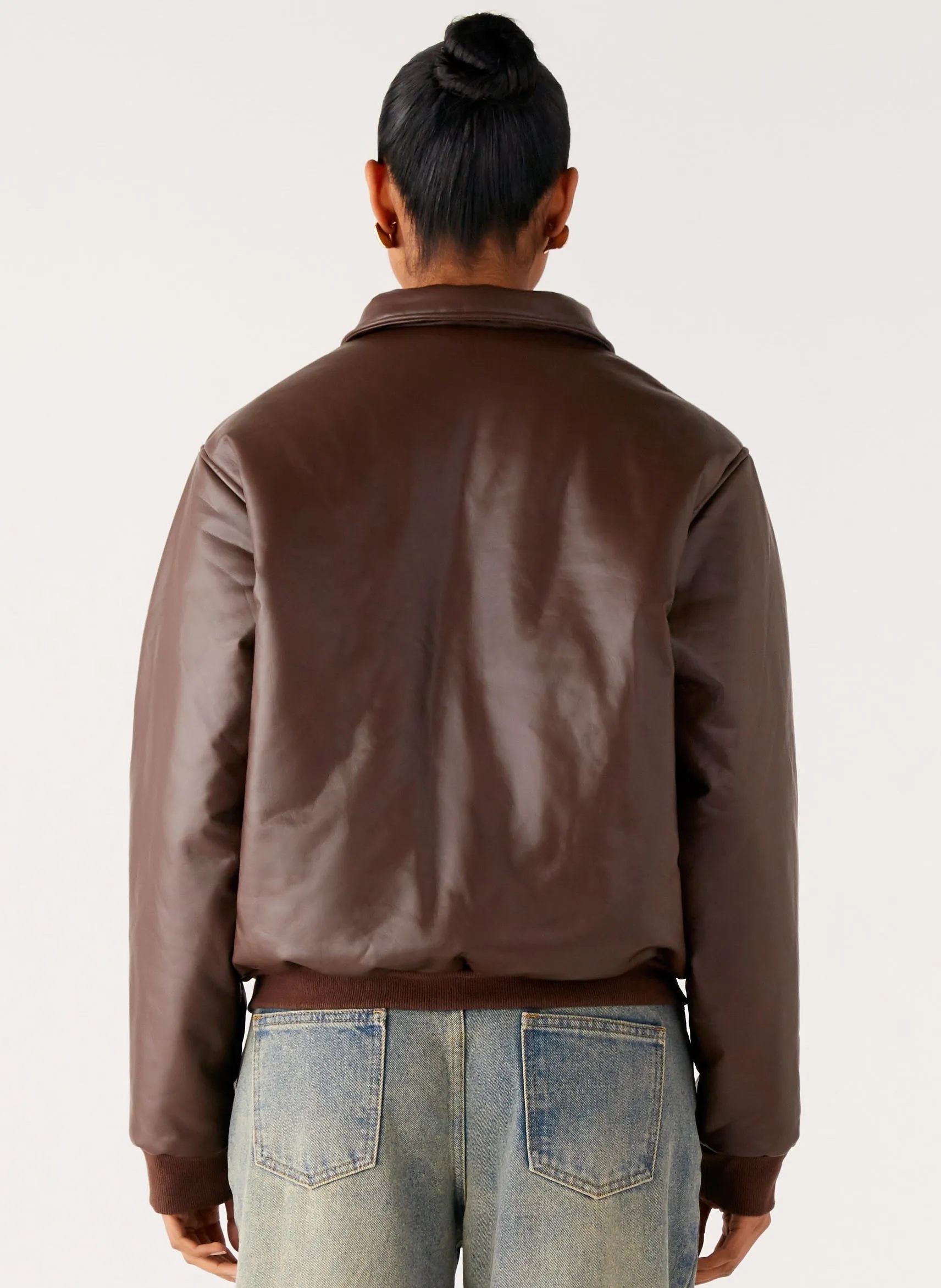 Outlands Faux Leather Bomber Jacket - Chocolate Rack Wax