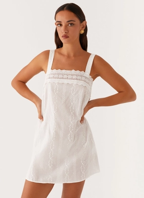 Full Coverage Calla Broderie Mini Dress - White