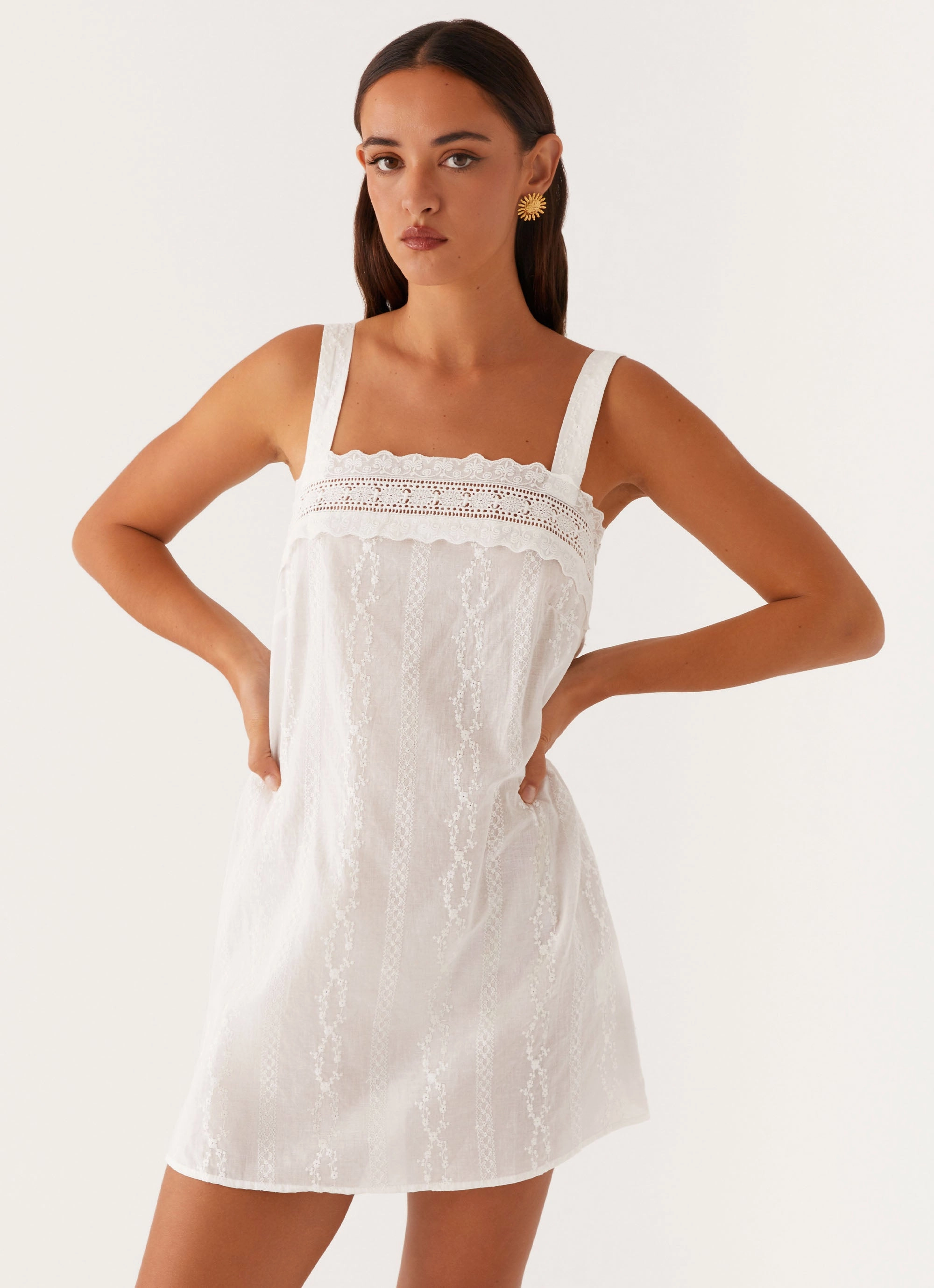 Full Coverage Calla Broderie Mini Dress - White