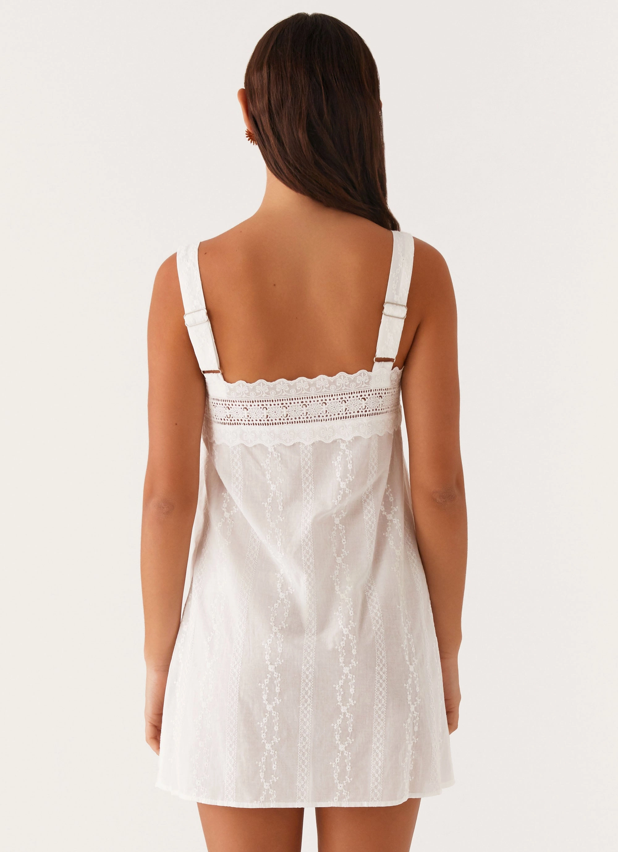 Calla Broderie Mini Dress - White Inner lining Drawstring-Waist