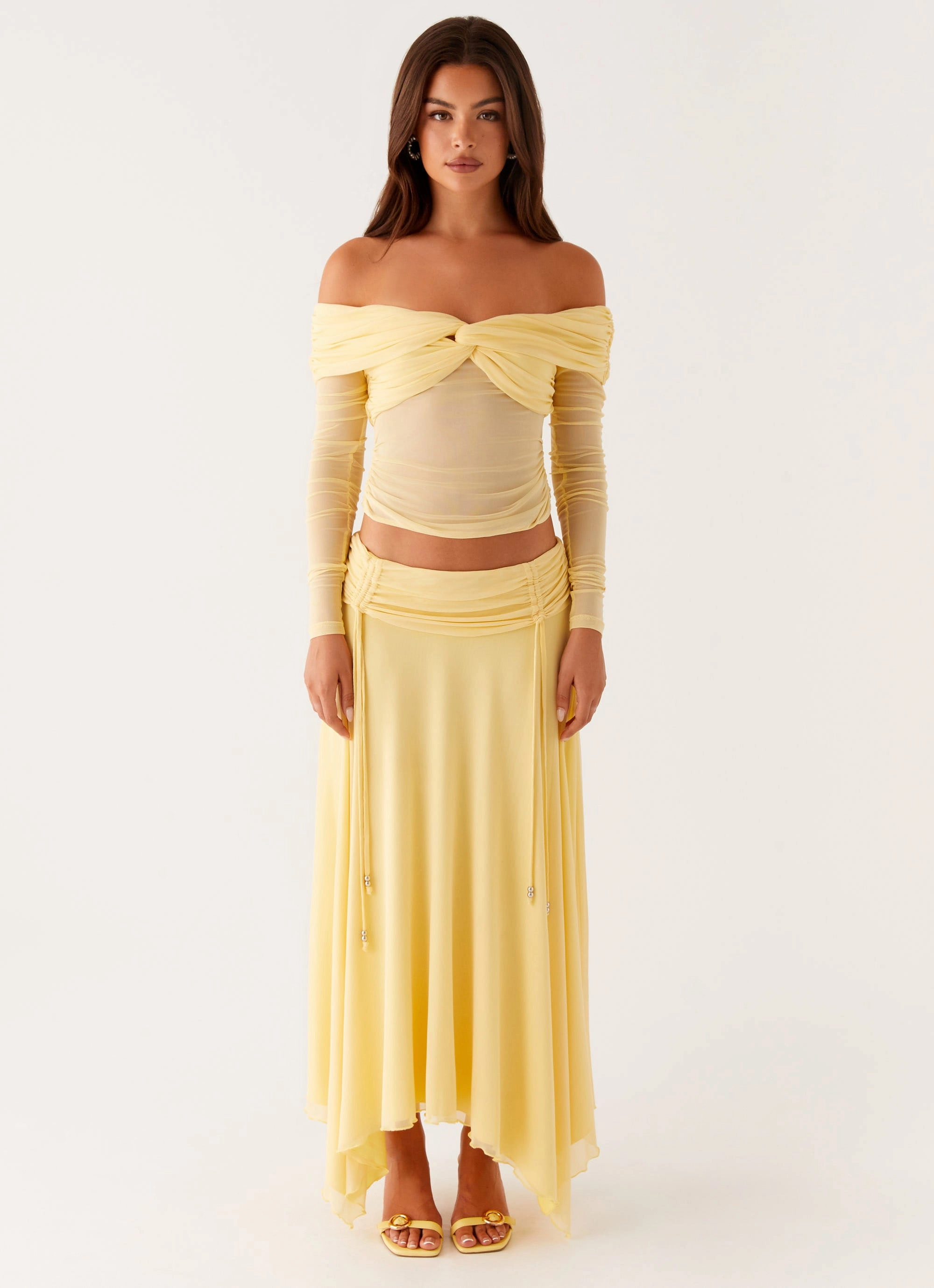 Satin Finish Bold Look Kirrabilli Midi Skirt - Yellow