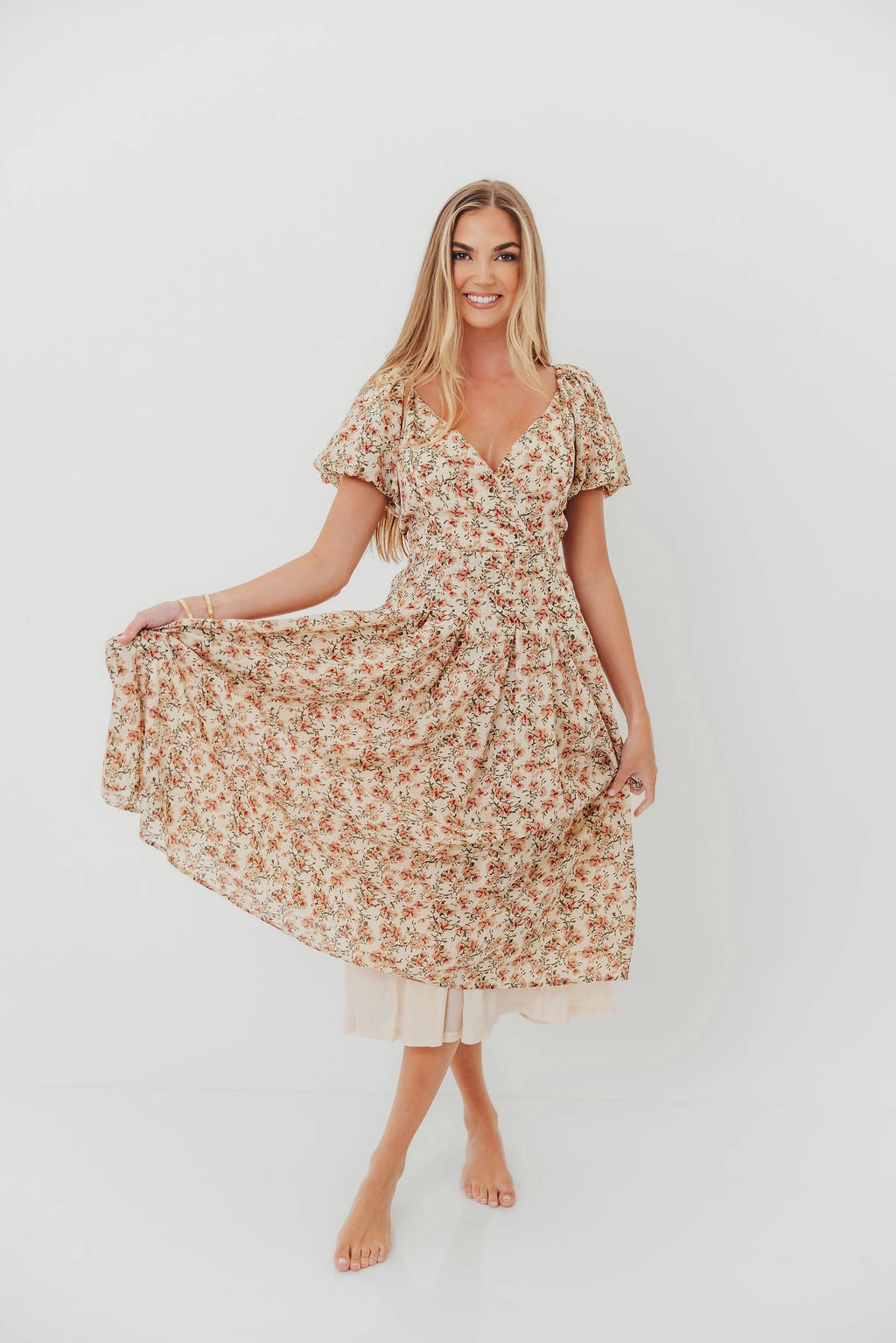 Milania Midi Dress in Ivory Floral Perfect Comfort Wear