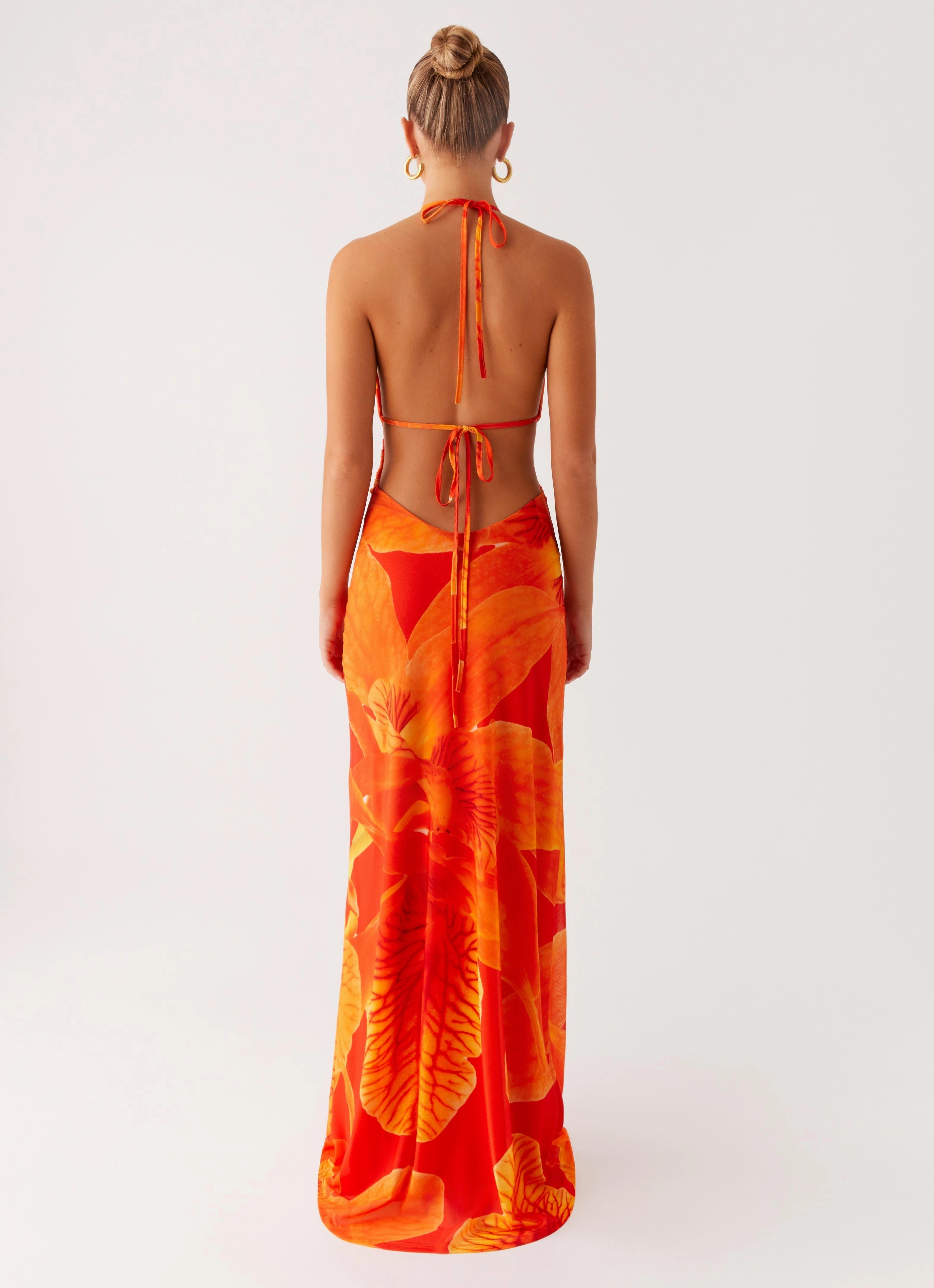 Quiet Mood Gentle Motion Palawan Mesh Maxi Dress - Orange Floral