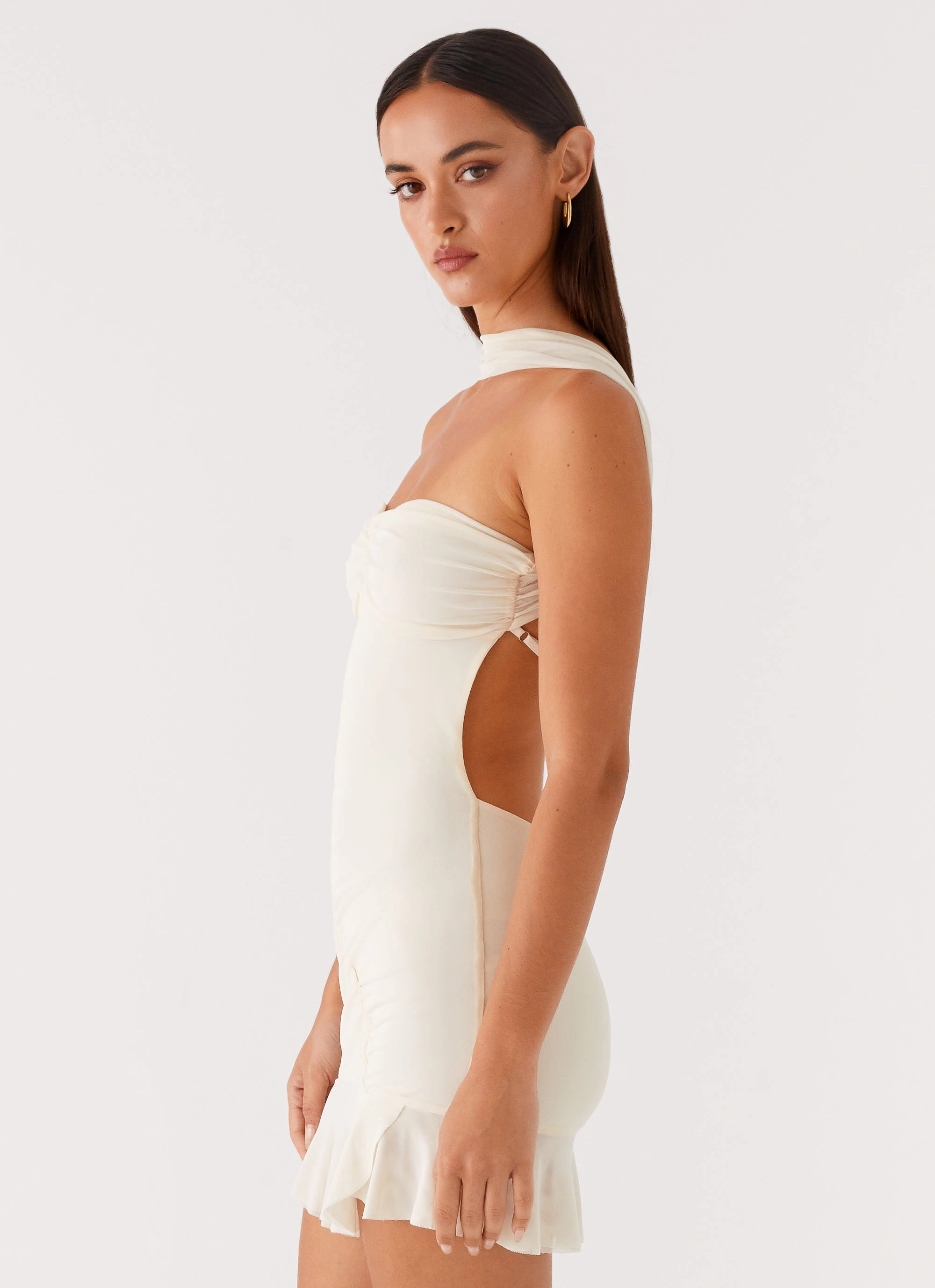 Pari Open Back Mini Dress - Ivory Minimal Details