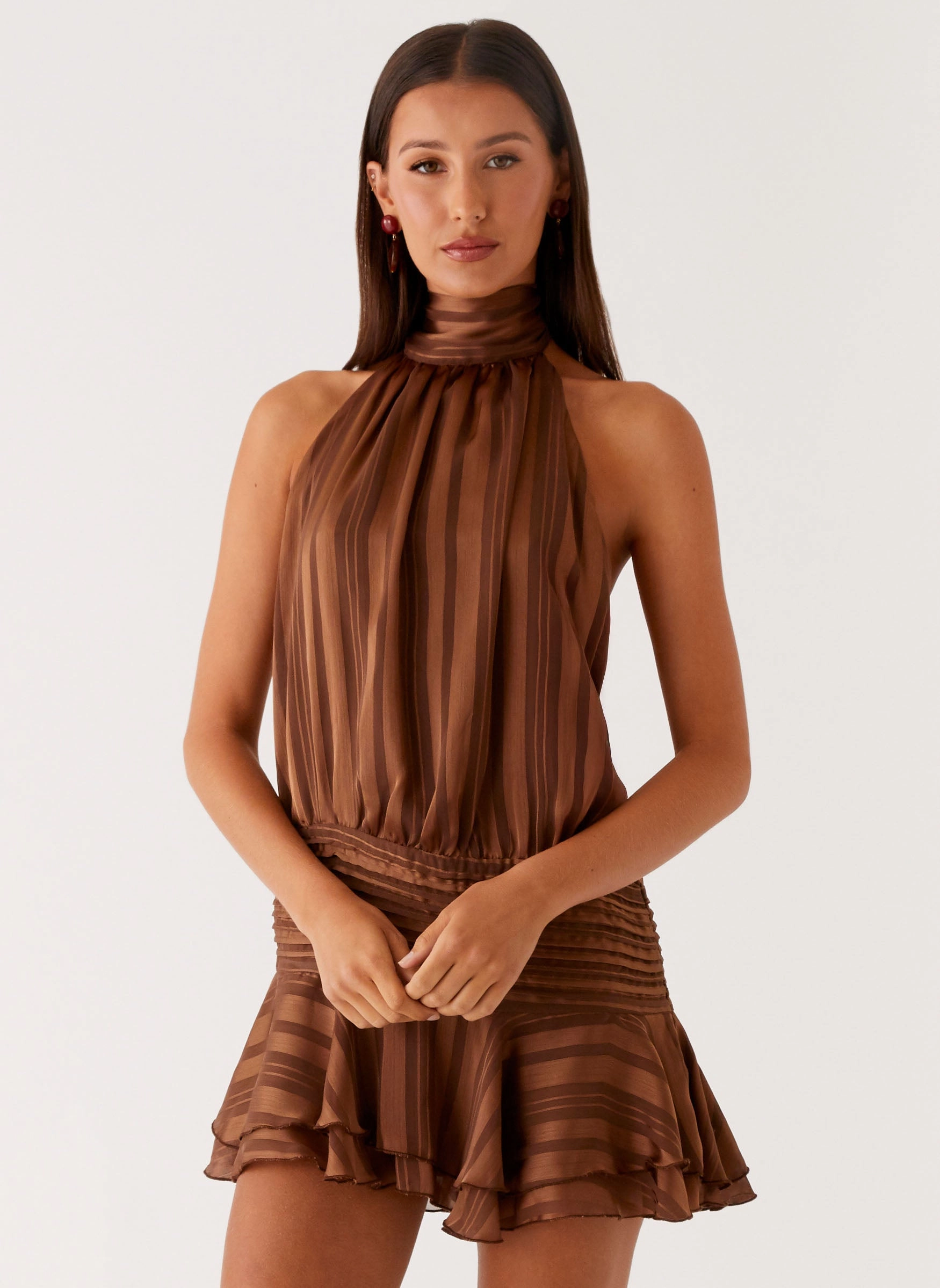 Minimalist Fit Willow Chiffon Mini Dress - Chocolate