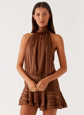 Minimalist Fit Willow Chiffon Mini Dress - Chocolate