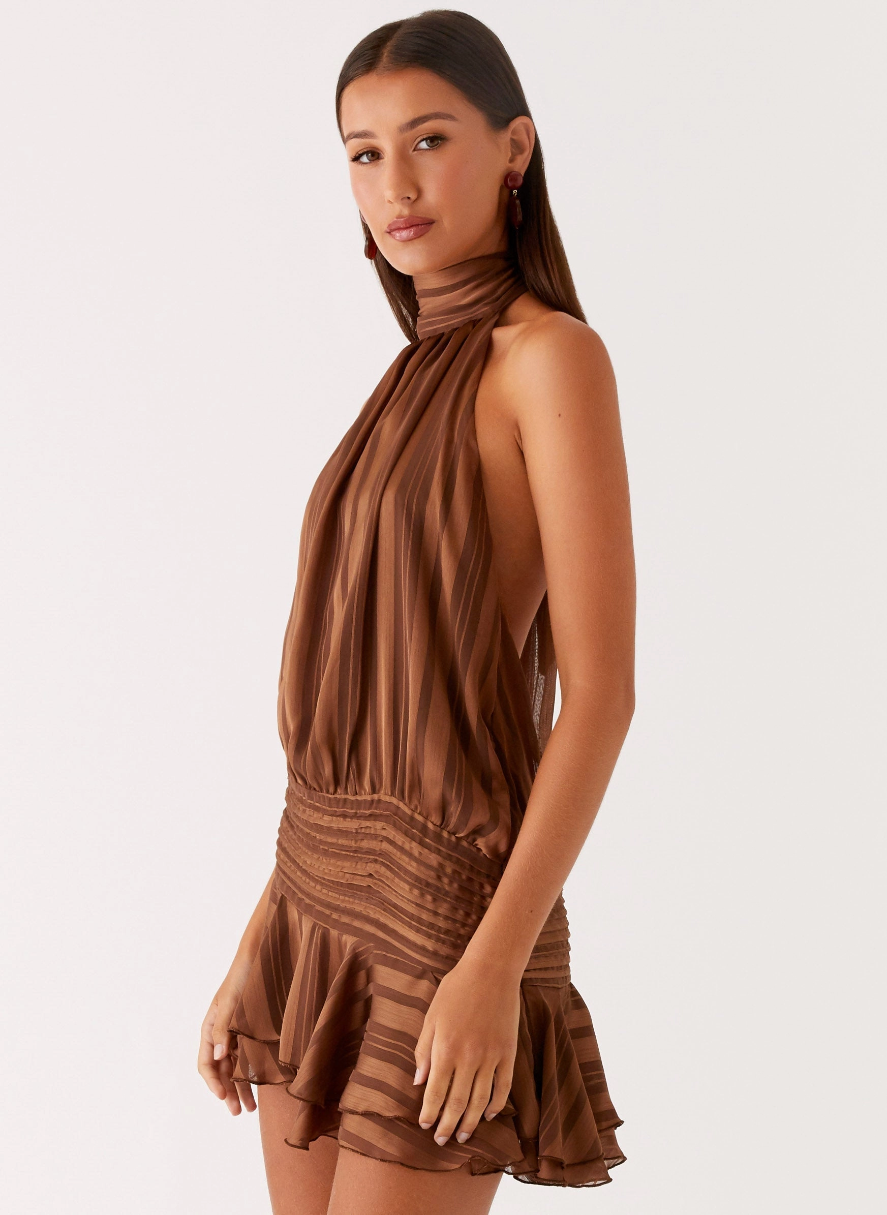 Easy Layering Piece Simple Mood Willow Chiffon Mini Dress - Chocolate