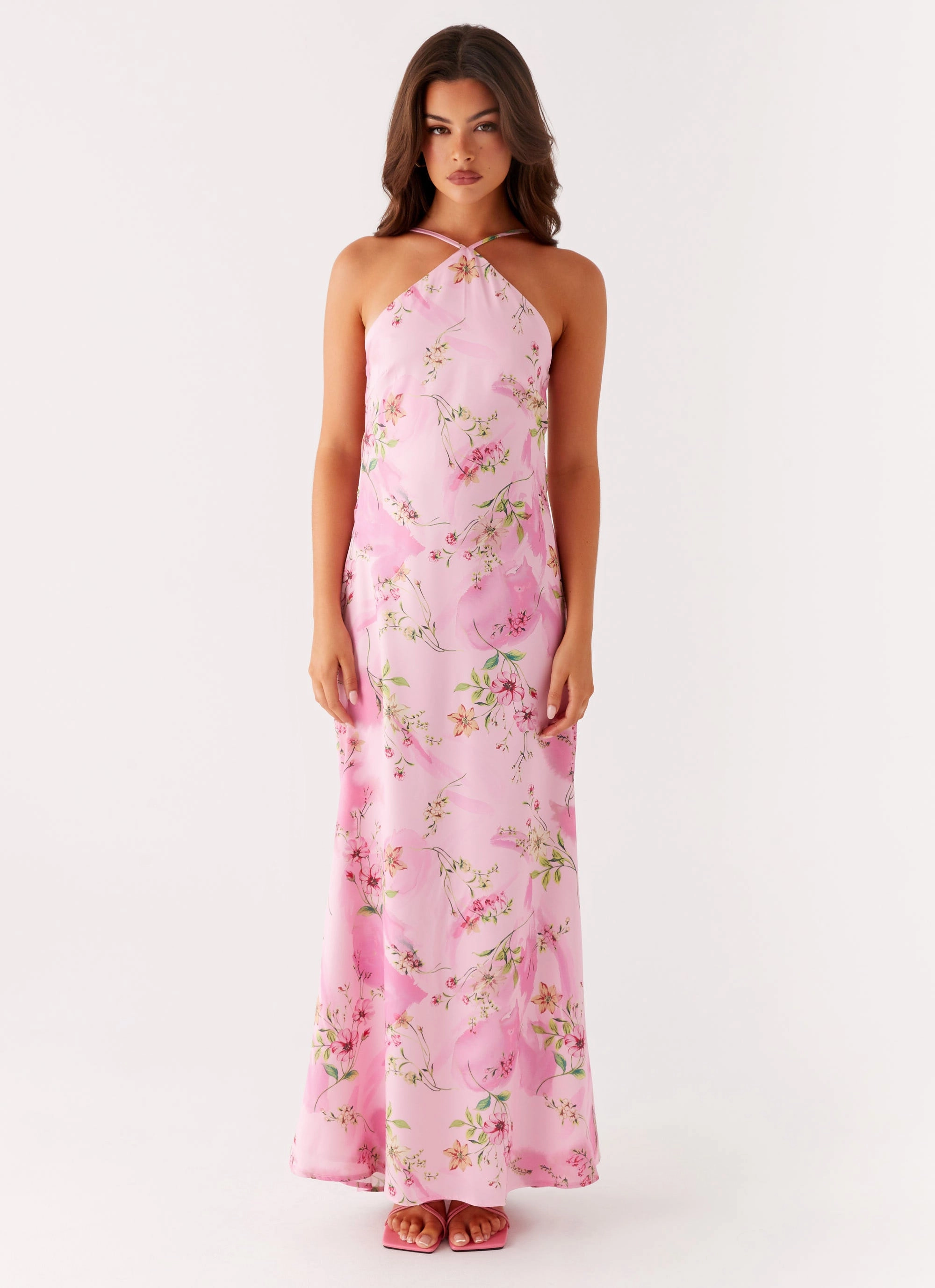 Pascal Maxi Dress - Pink Floral Print Versatile Design Tailored Style