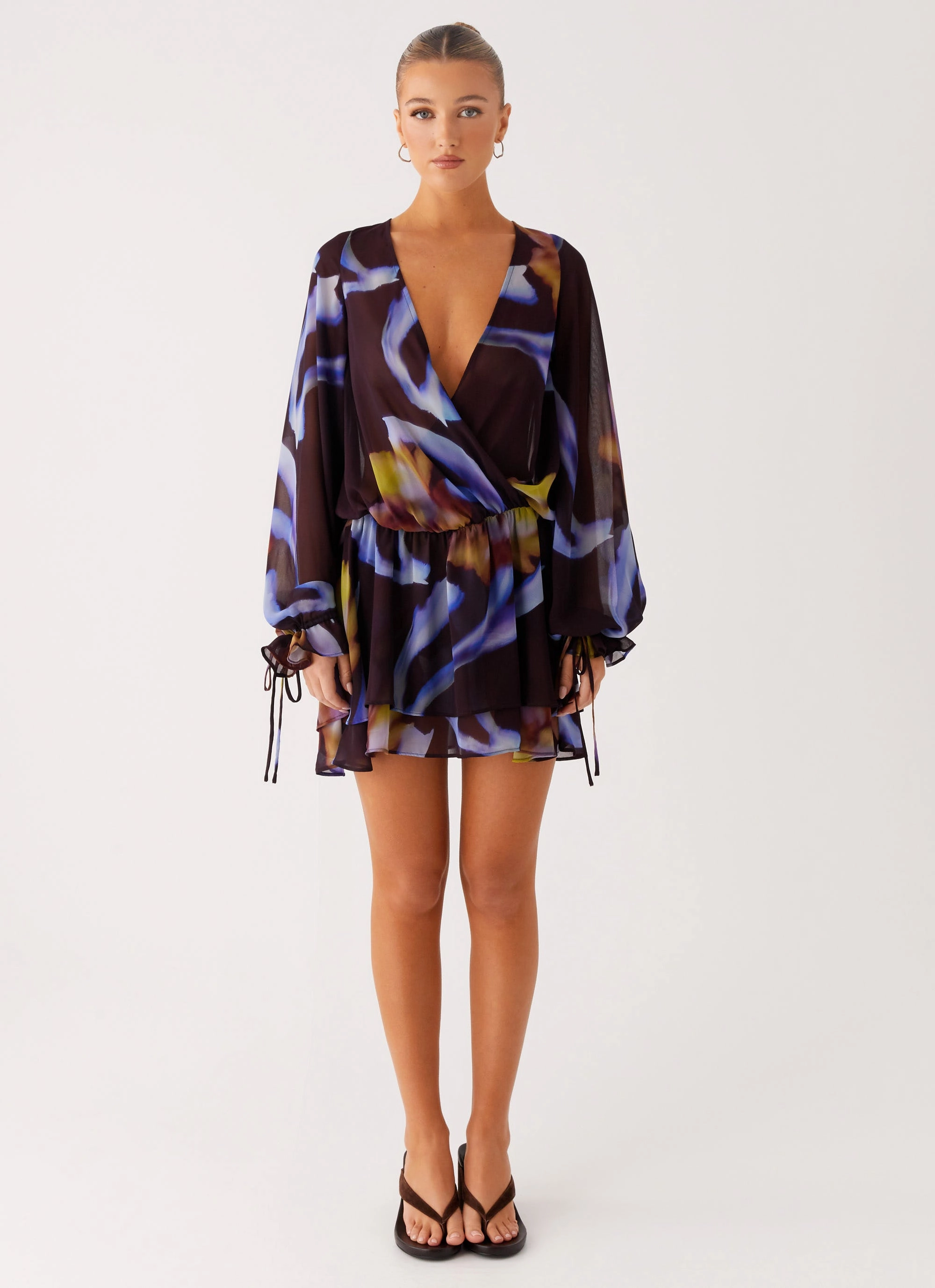 Form Flow Passion Long Sleeve Mini Dress - Dark Floral