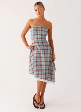 Day Ready Tonie Strapless Midi Dress - Shoreline Check