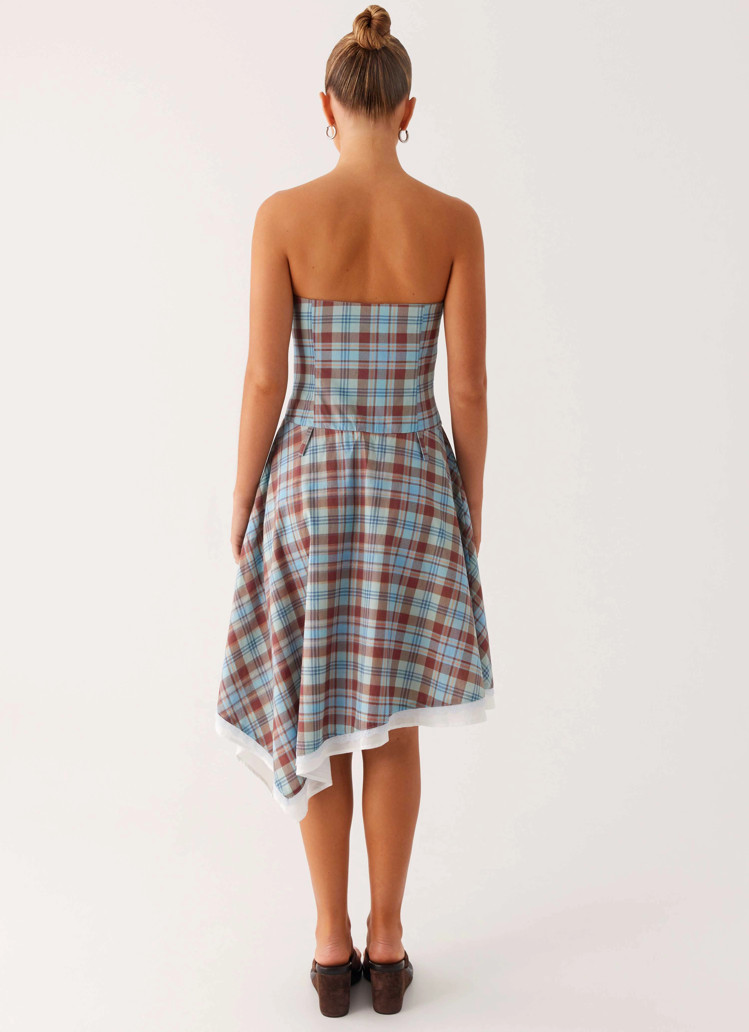 Tonie Strapless Midi Dress - Shoreline Check Fashionable Cut