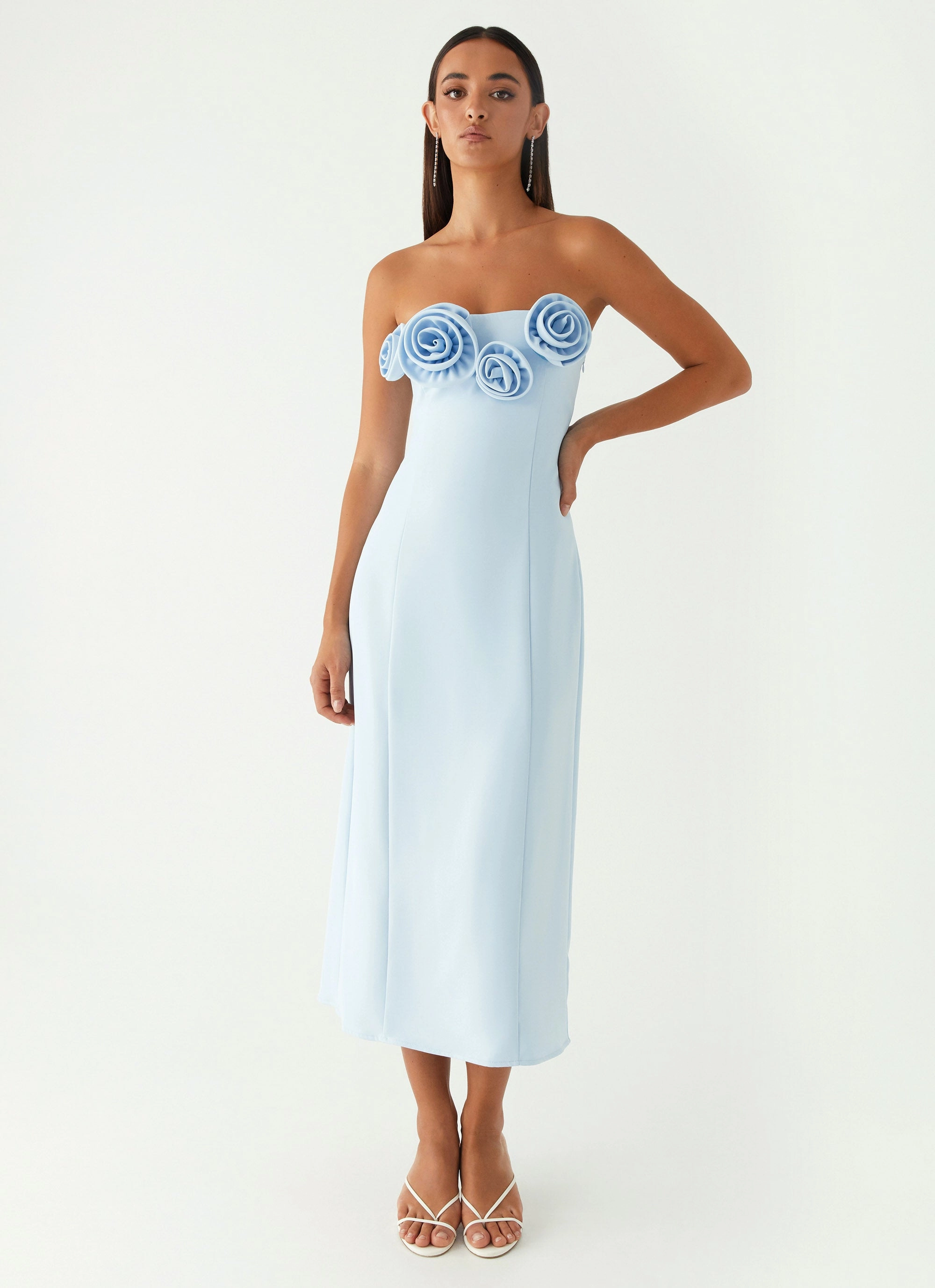 Patsie Strapless Midi Dress - Blue Elegant Tailoring