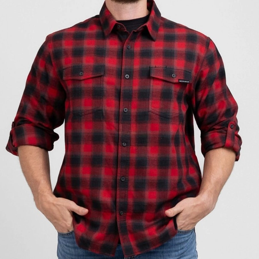 Businesswoman Anti Static Lining Men's Premium Plaid Flannel - Red