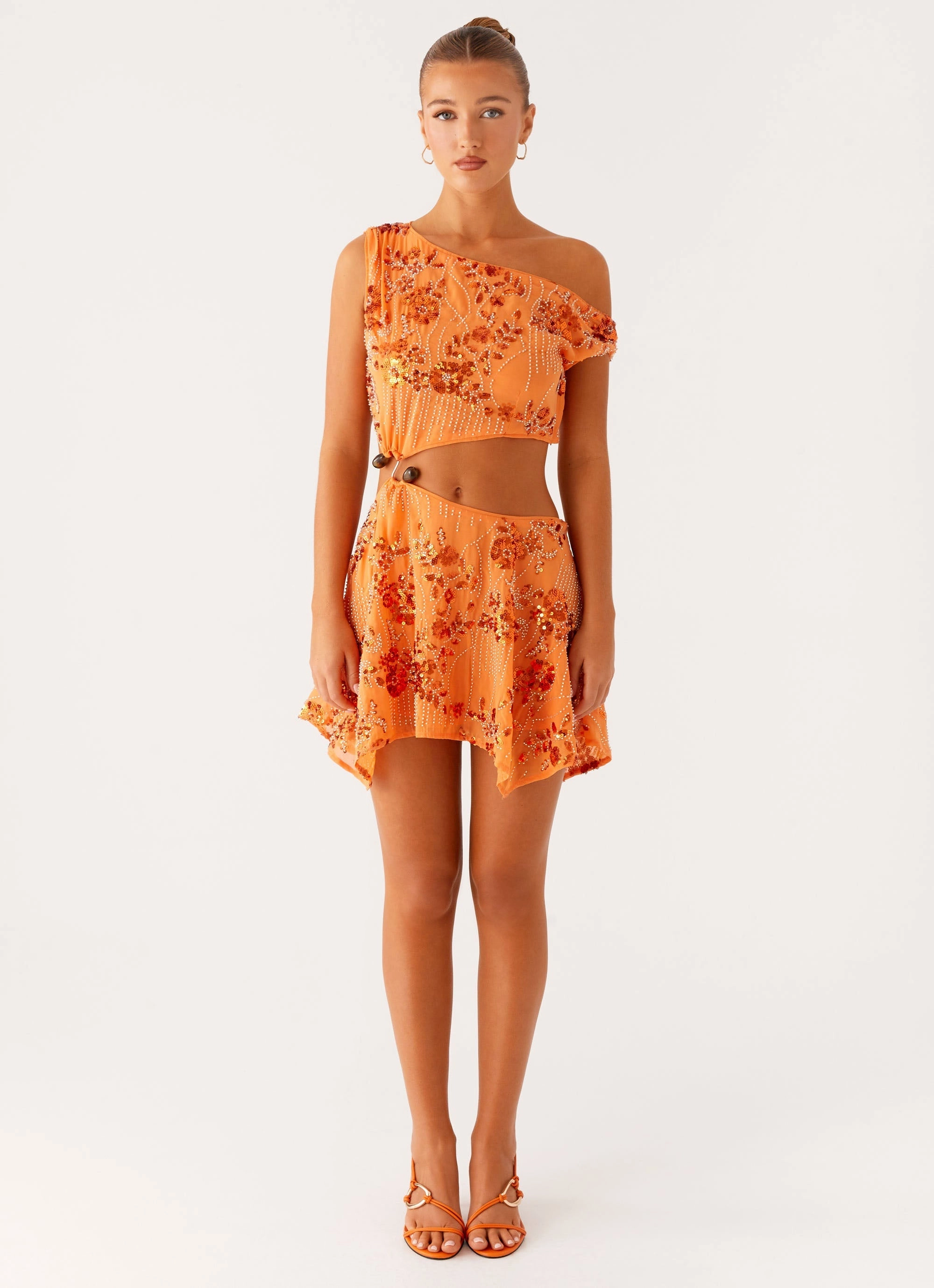 Aletta Sequin Mini Dress - Orange Layered Style