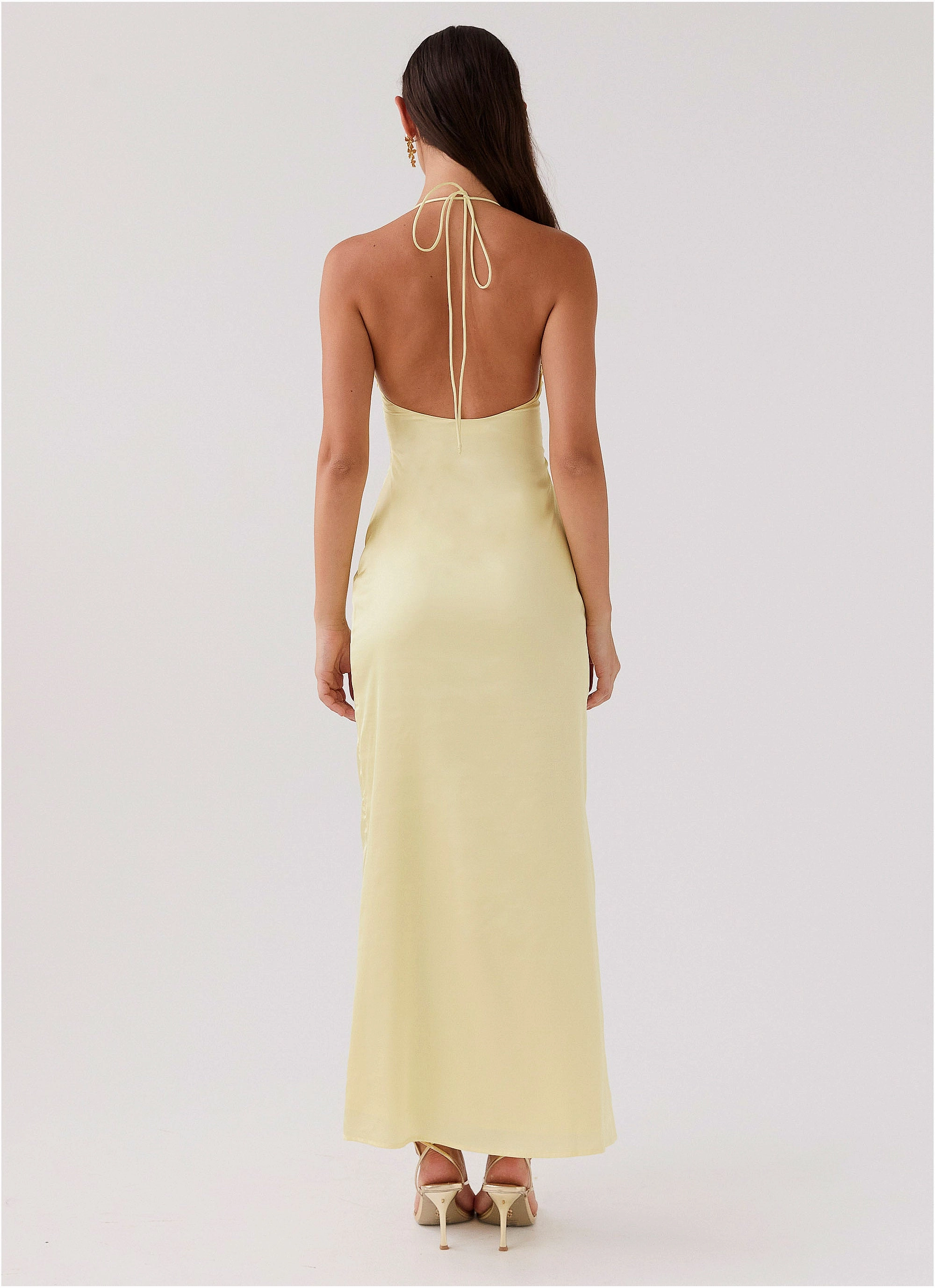 Chic formal attire Dream Sight Lace Satin Maxi Dress - Lemon