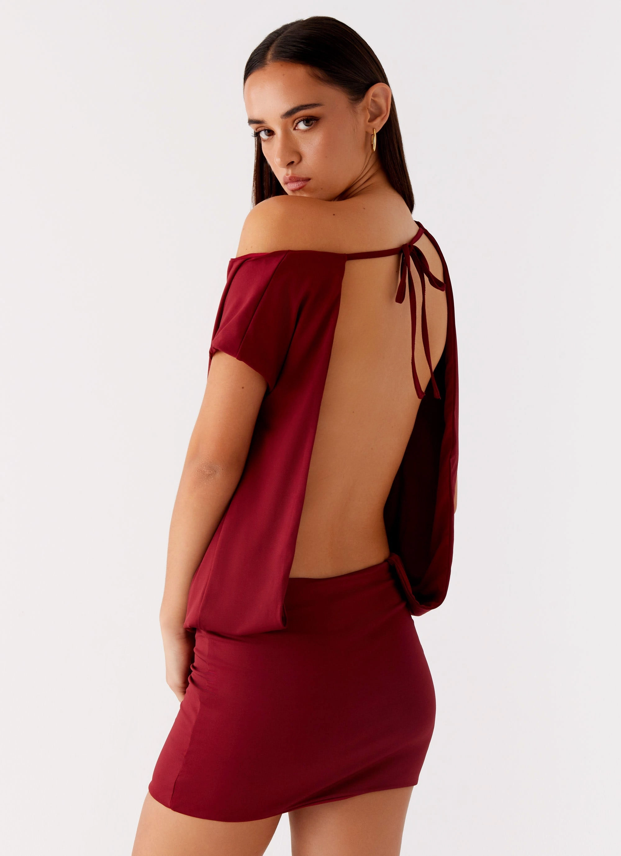 Paulie Mini Dress - Maroon Flexible Comfort Built-In-Slip
