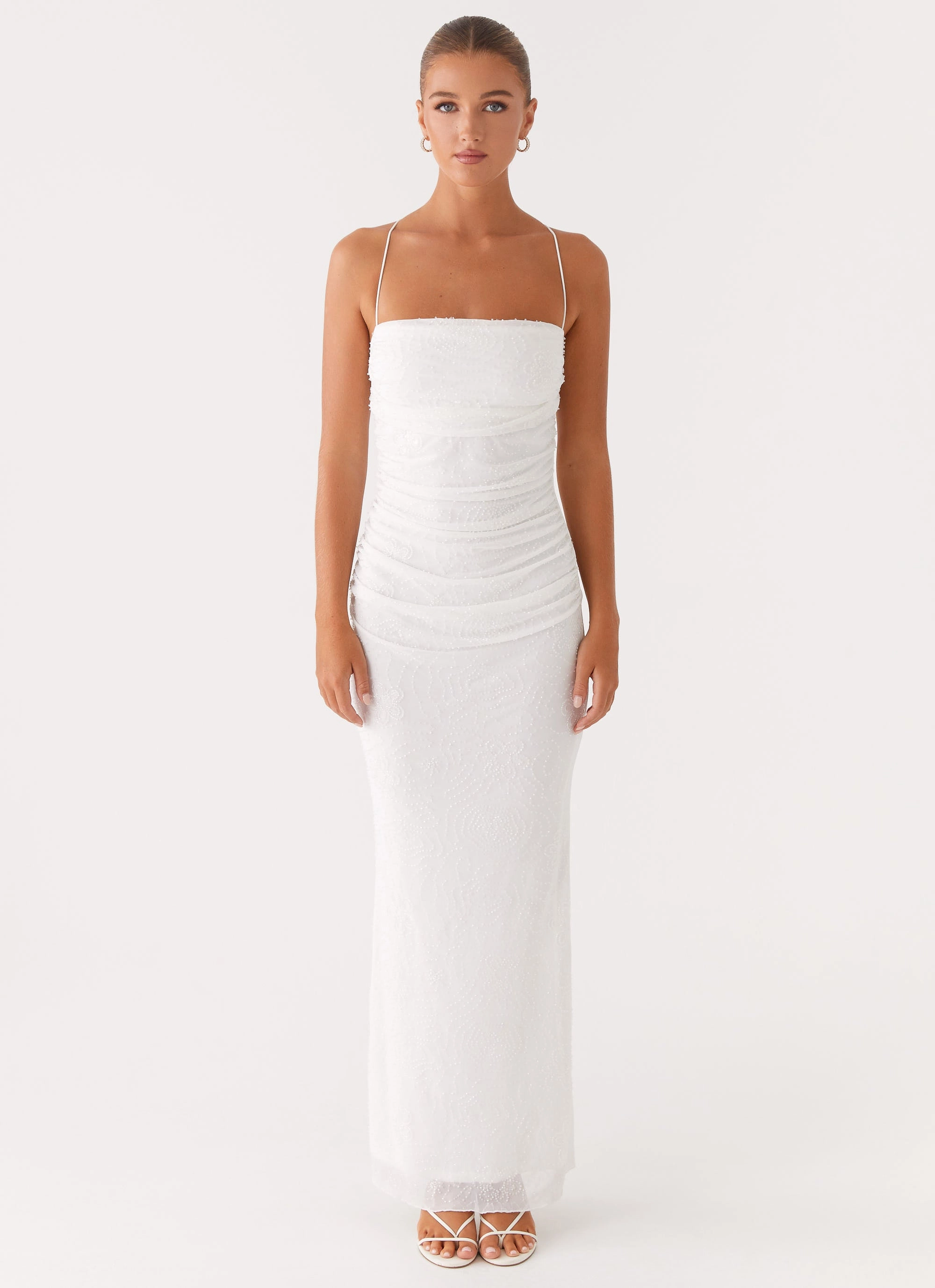 Paxton Beaded Maxi Dress - White Tonal-Panel Style Ease