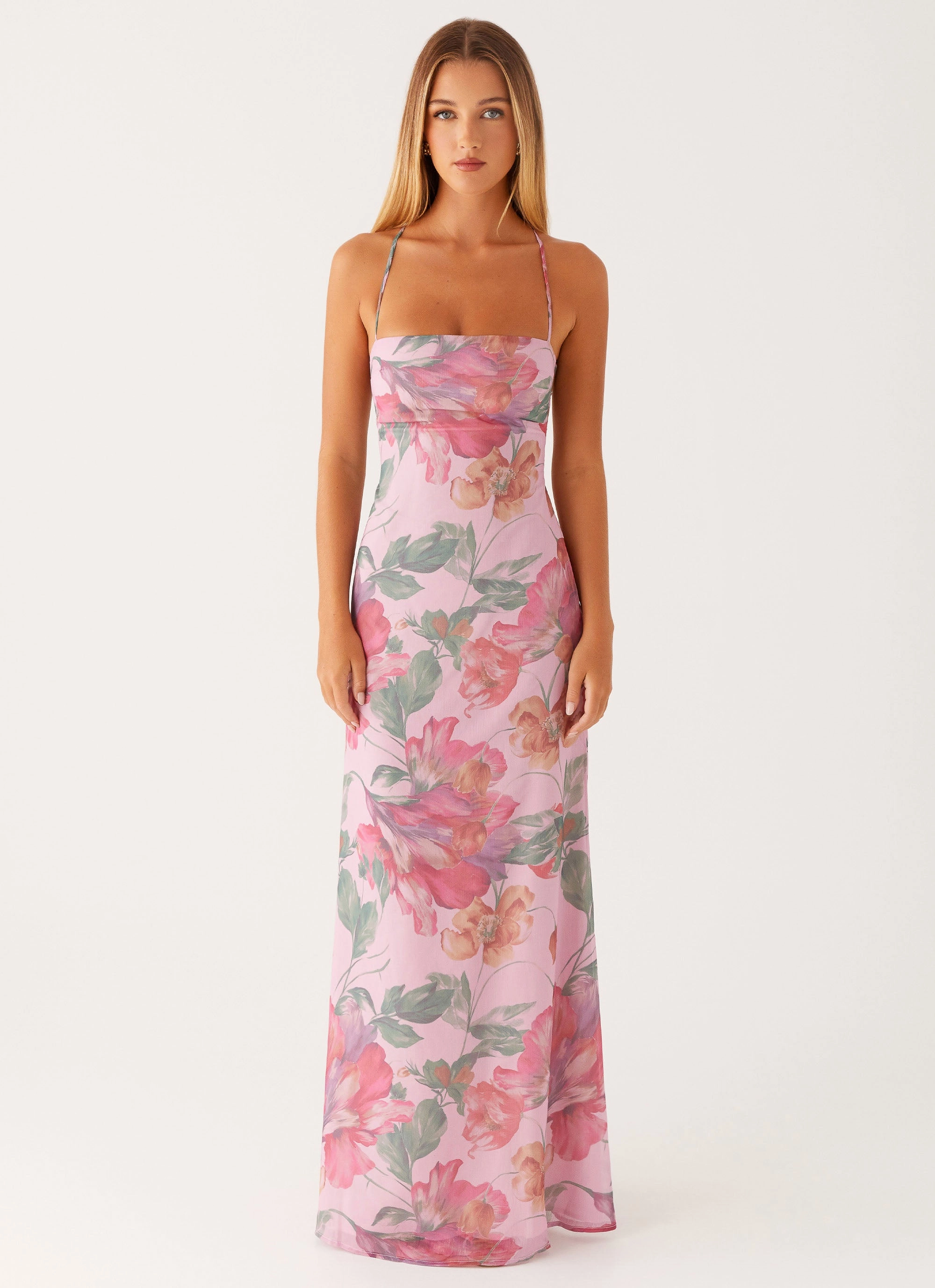 Petite friendly Back Detail Peggy Maxi Dress - Pink Floral