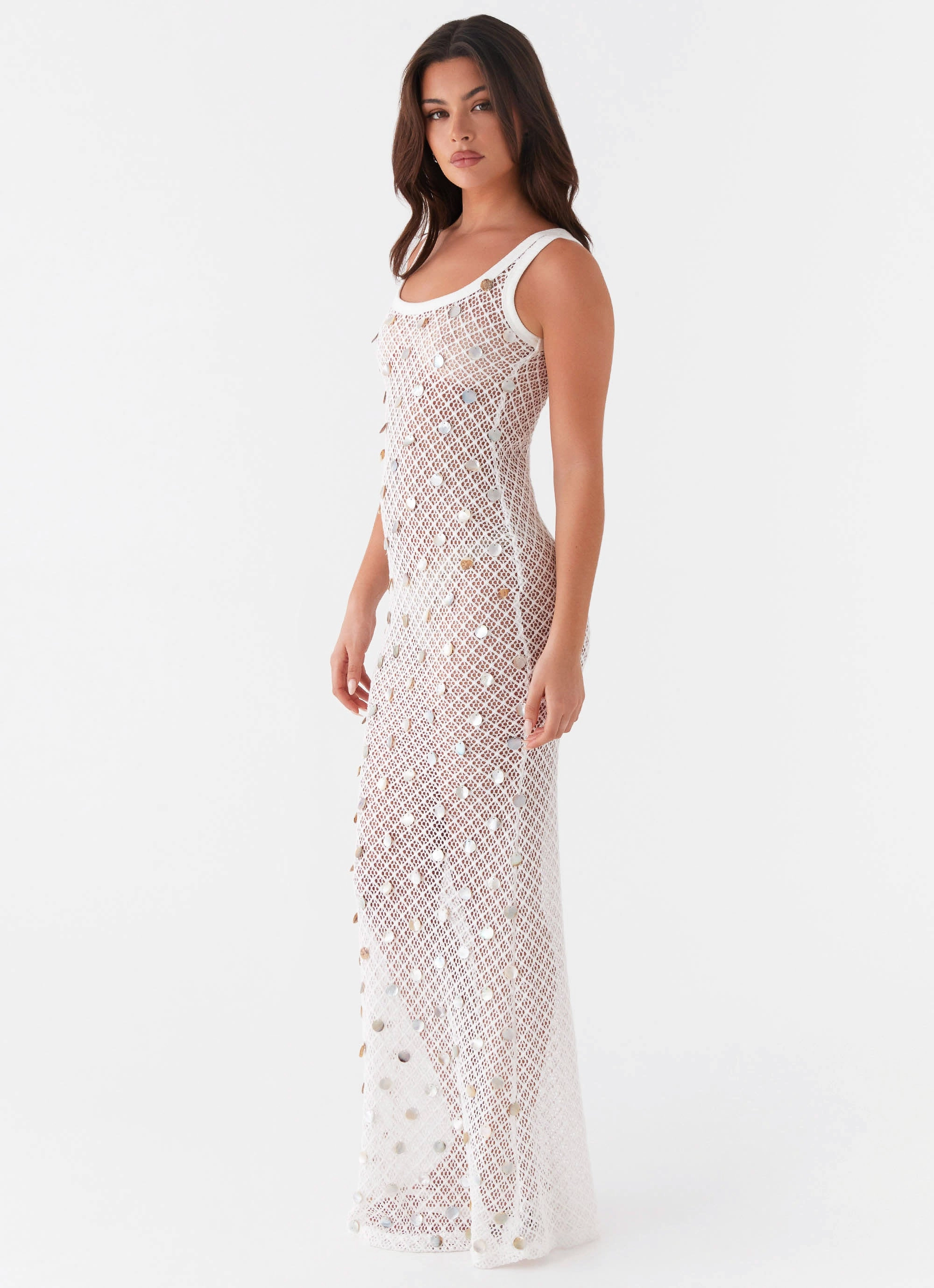 Penida Shell Knit Maxi Dress - White Timeless Shape Effortless Fit