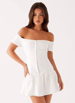 Penny Mini Dress - White Soft touch evening dress