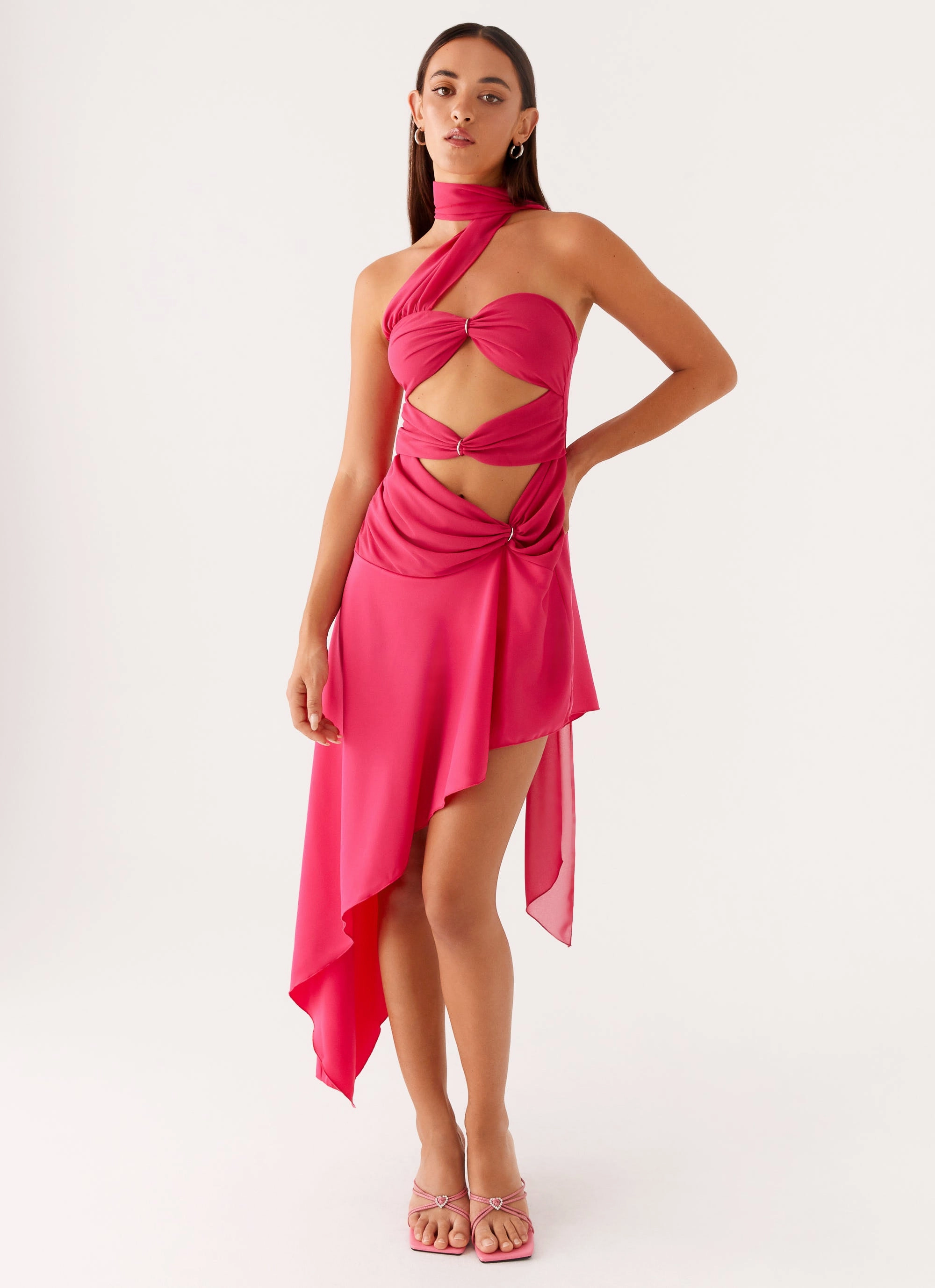 Breezy Style Circa Scarf Midi Dress - Hot Pink
