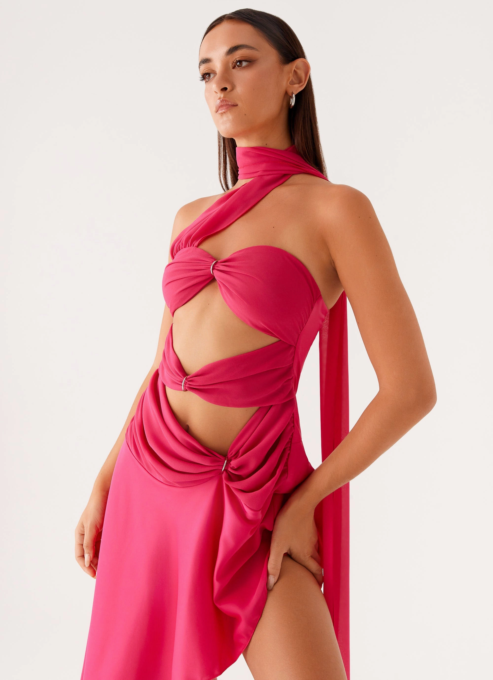 breathable-mesh Circa Scarf Midi Dress - Hot Pink