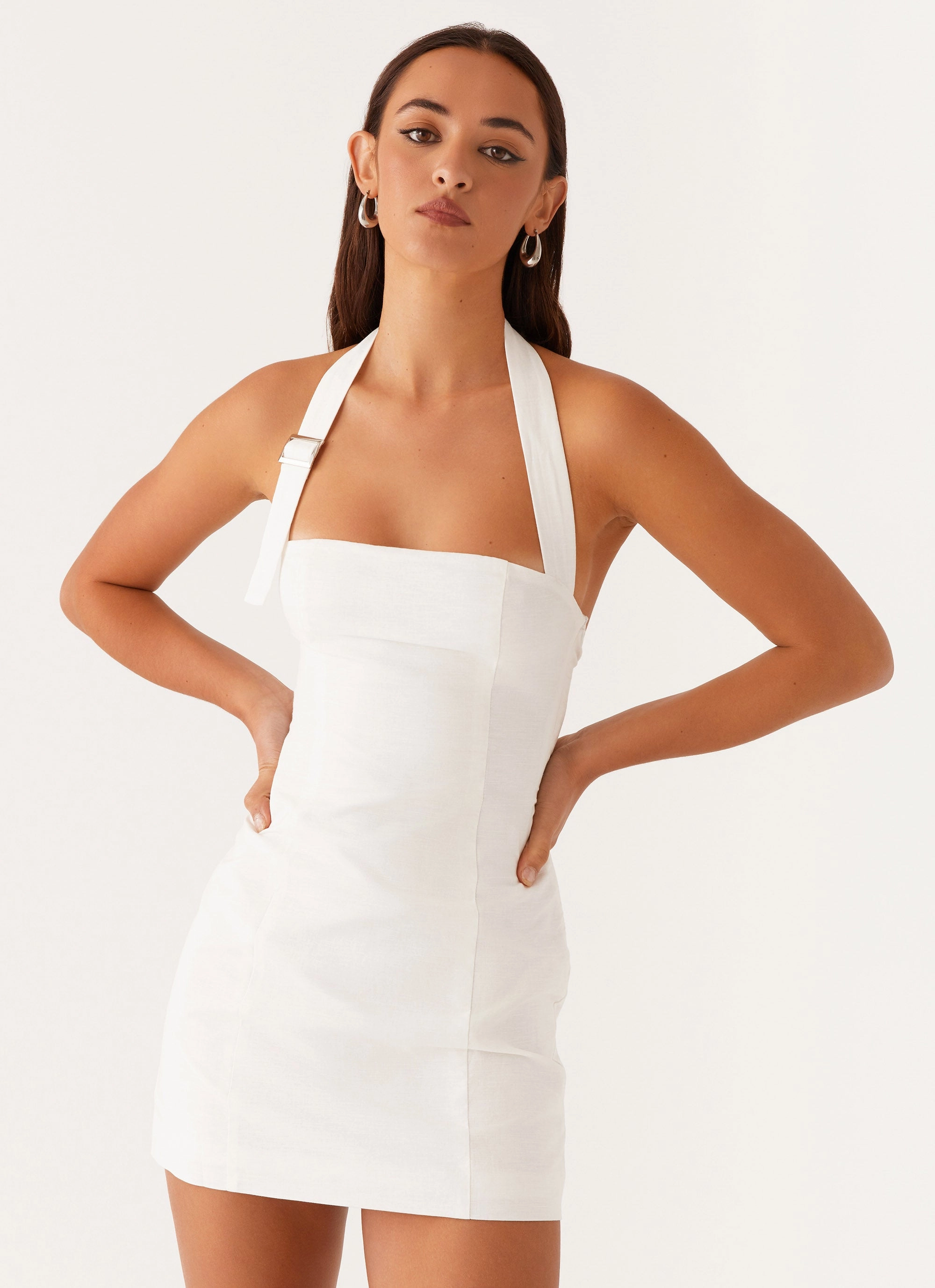 Julianna Linen Mini Dress - White Light Silhouette Soft Draping