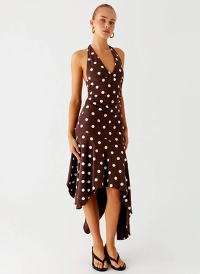Keylani Halter Midi Dress - Chocolate Neutral Mood Relax Layers