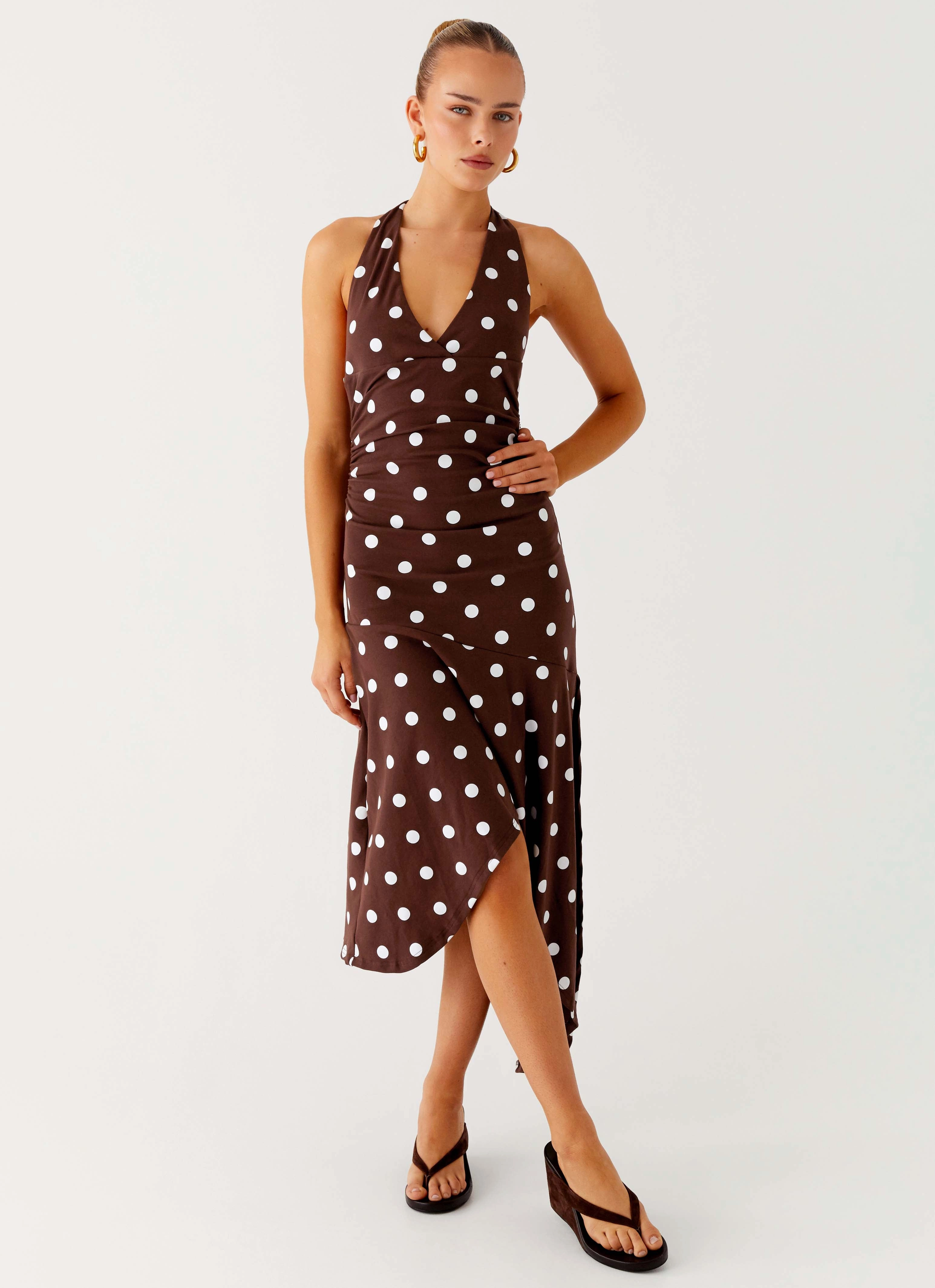 Keylani Halter Midi Dress - Chocolate Relaxed Layers Easy Elegance