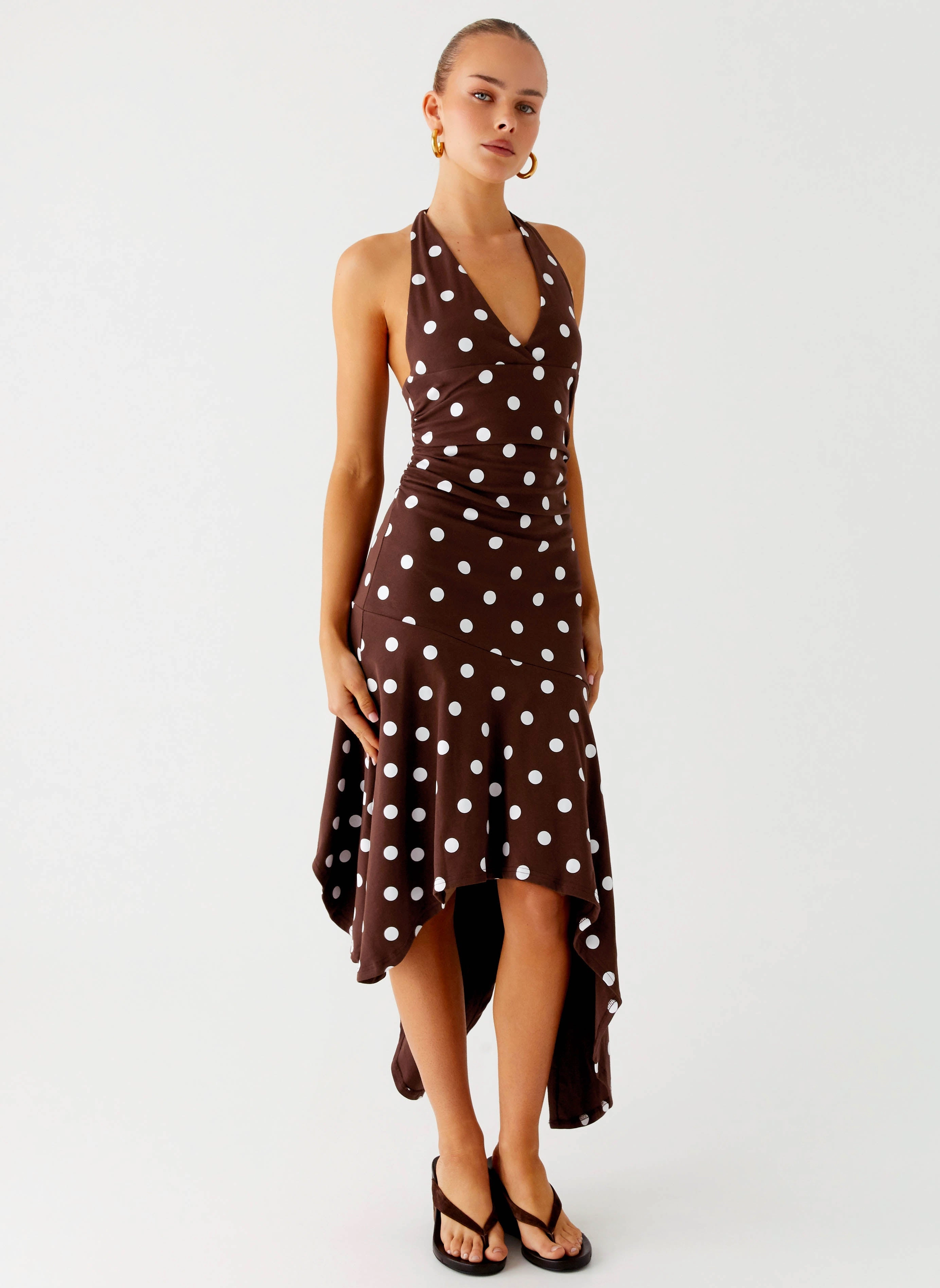 Keylani Halter Midi Dress - Chocolate Neutral Mood Relax Layers