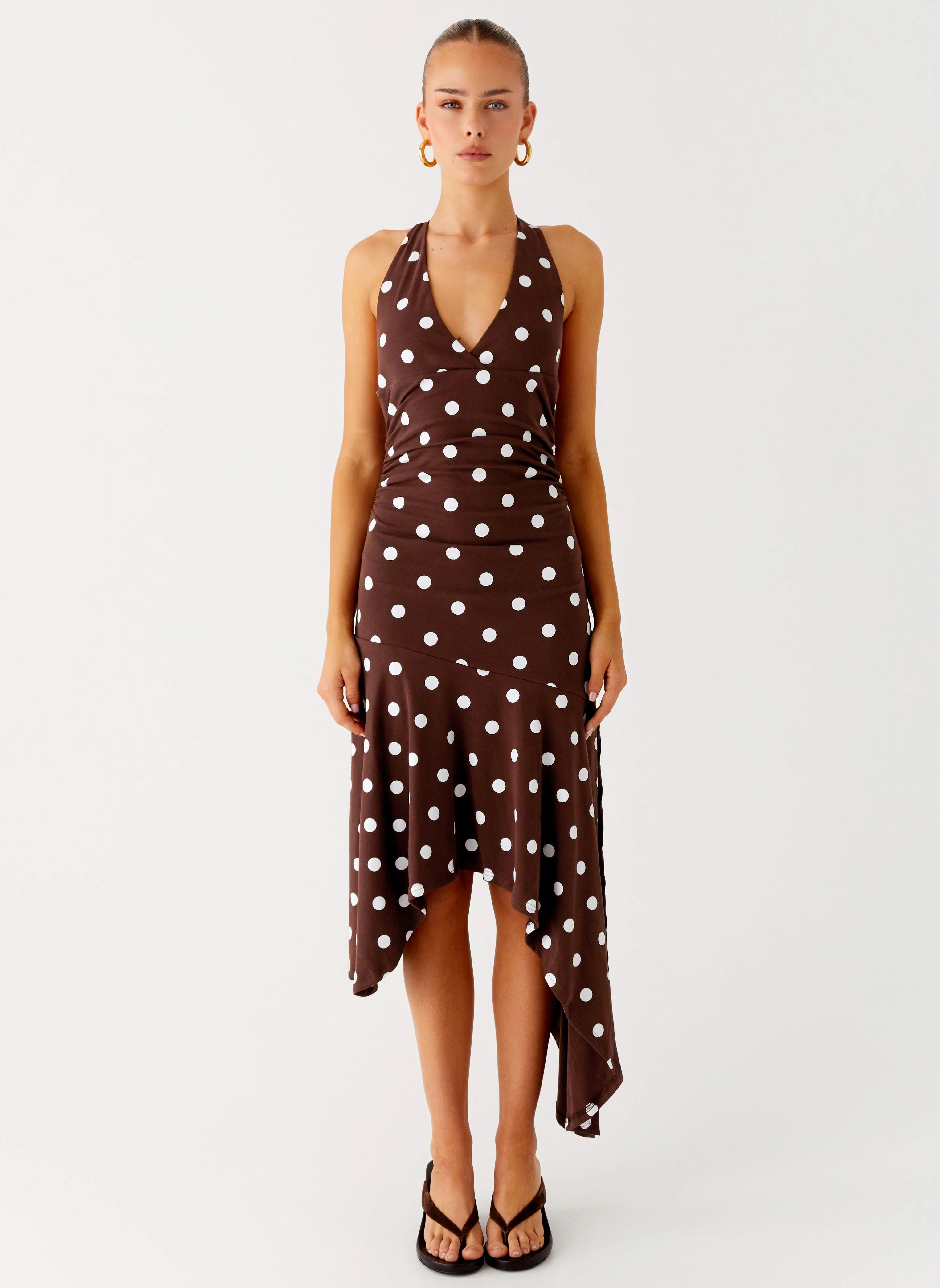 Keylani Halter Midi Dress - Chocolate knee-length