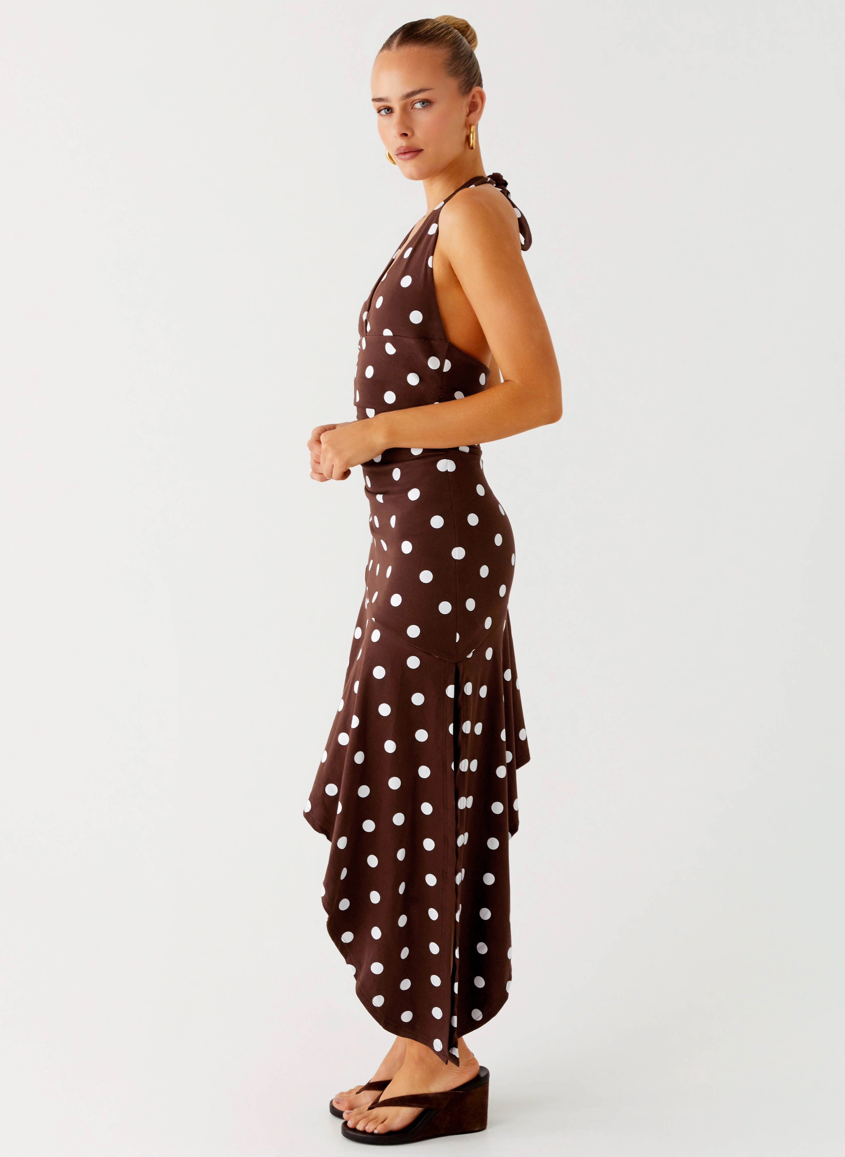 Stylish Comfort Keylani Halter Midi Dress - Chocolate