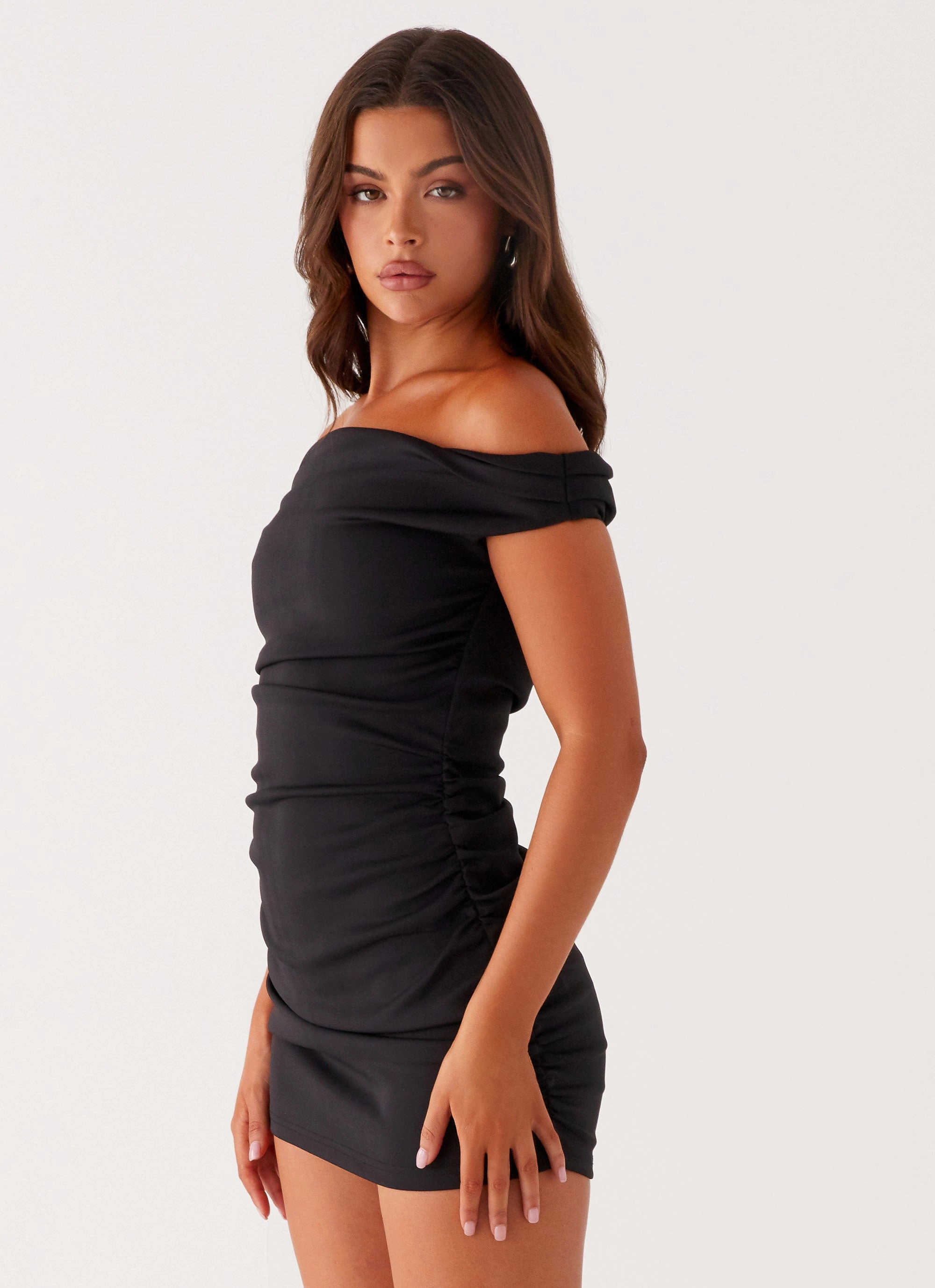 Minimalist Style Morgan Off Shoulder Mini Dress - Black