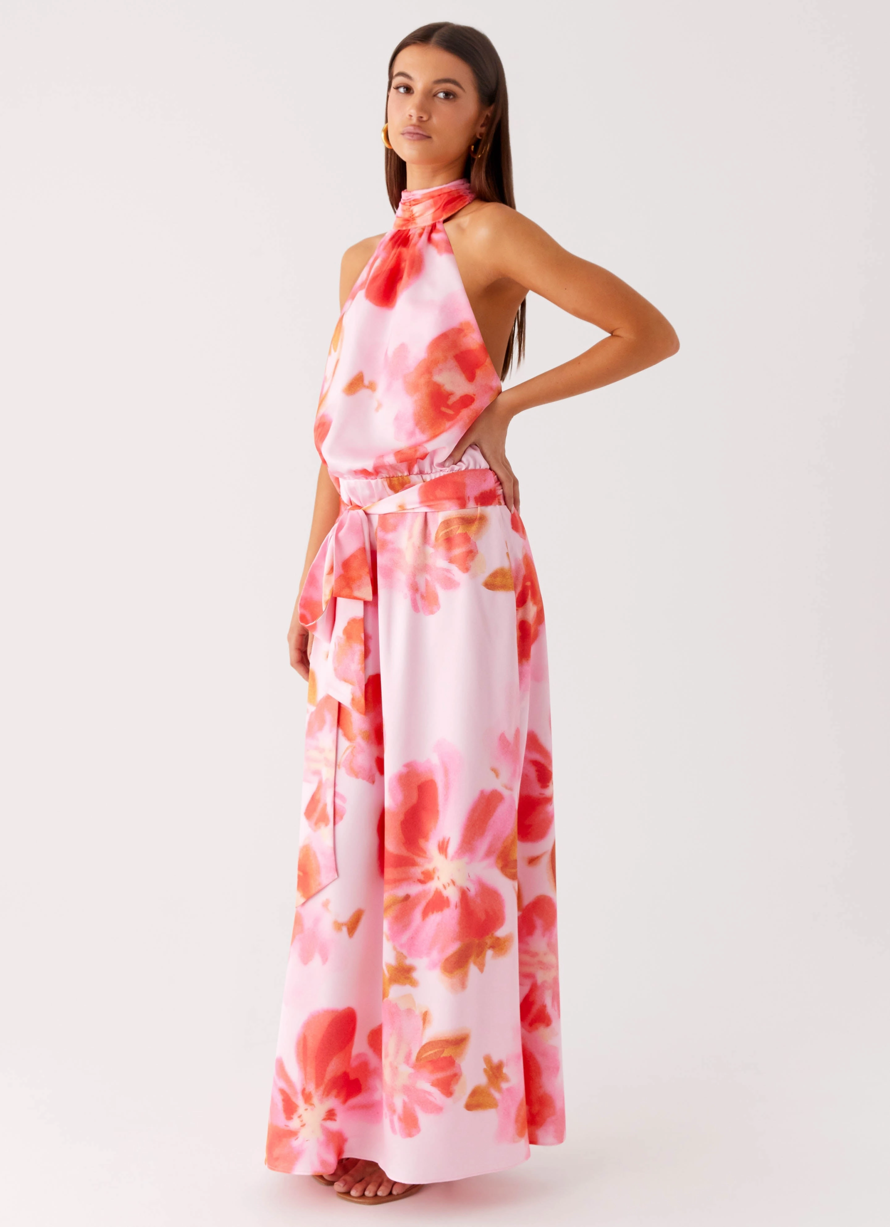 Diablo Backless Maxi Dress - Blushing Blossom Short Sleeve Cotton Skin