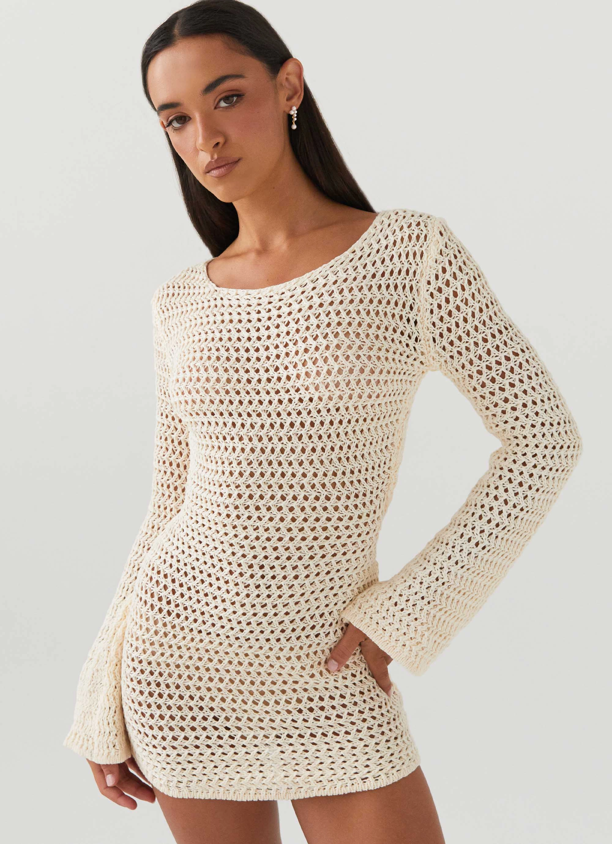 Eye Appeal Form Fitting Down For The Ride Crochet Mini Dress - Ivory