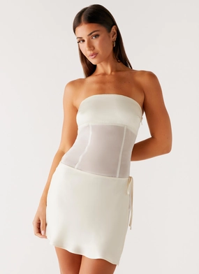 StretchableKnit wrap waist Philomena Mini Dress - Off White