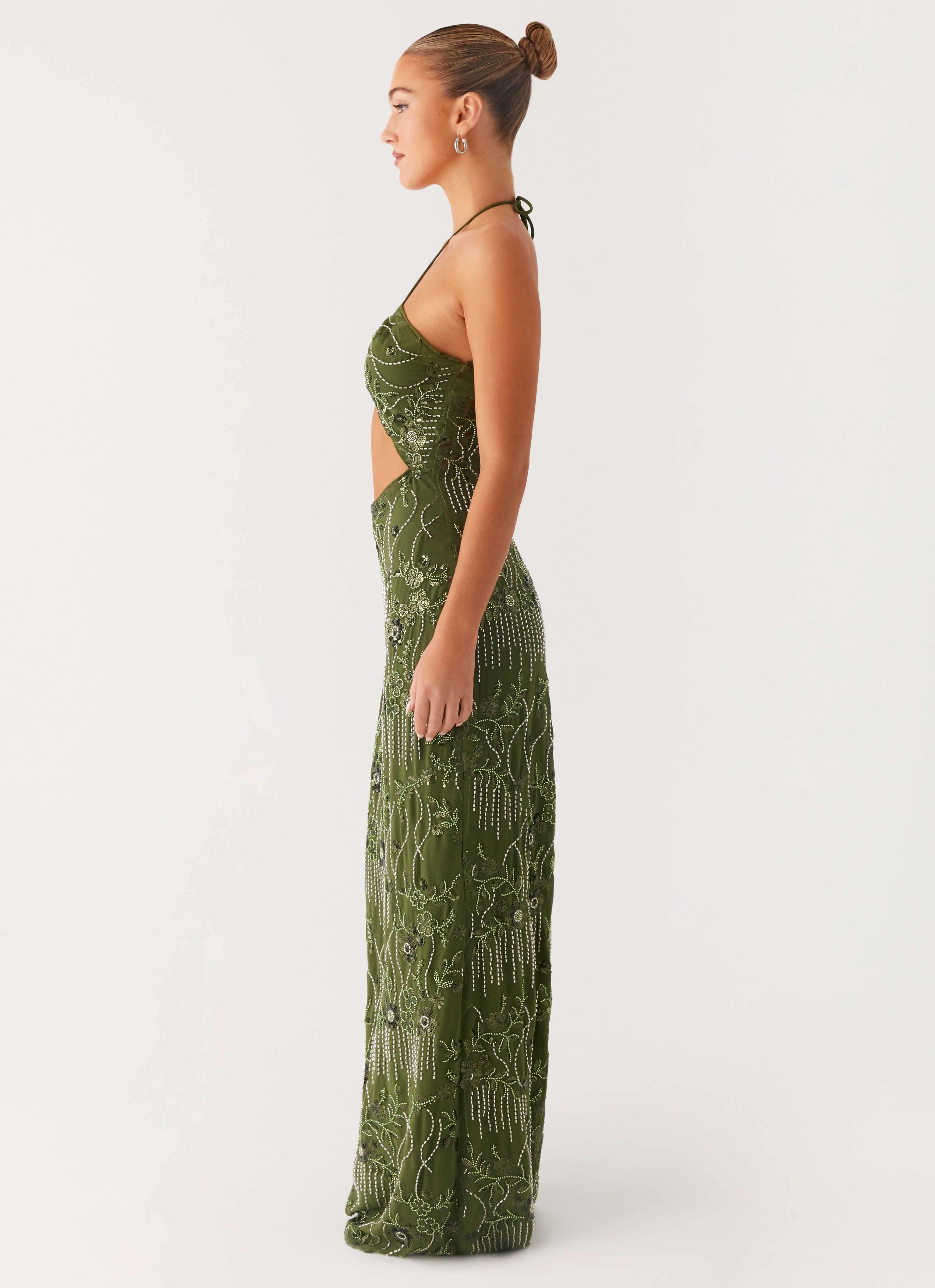 Modern Staple Phoenicia Beaded Maxi Dress - Khaki
