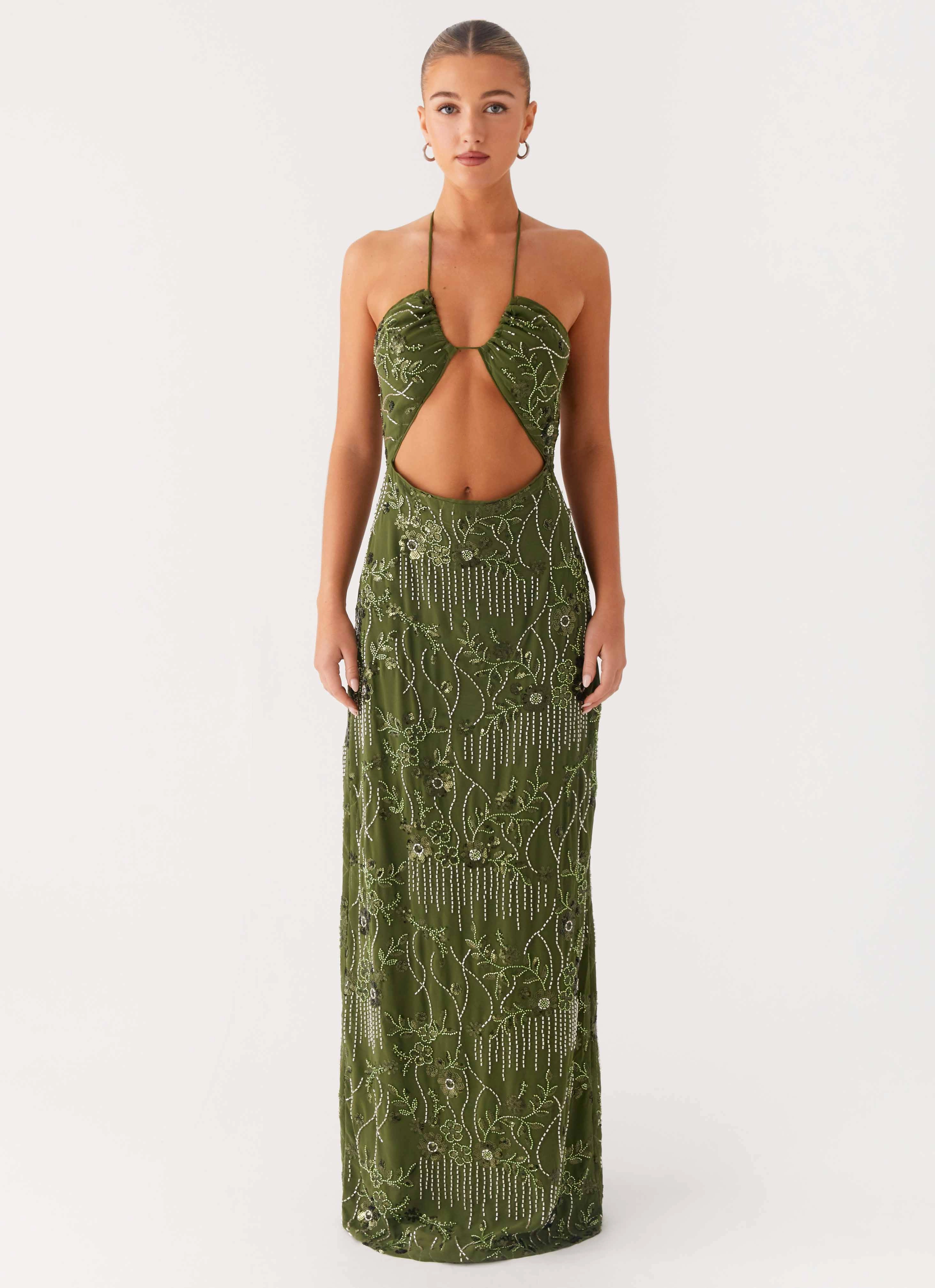 Seasonal Mood Phoenicia Beaded Maxi Dress - Khaki