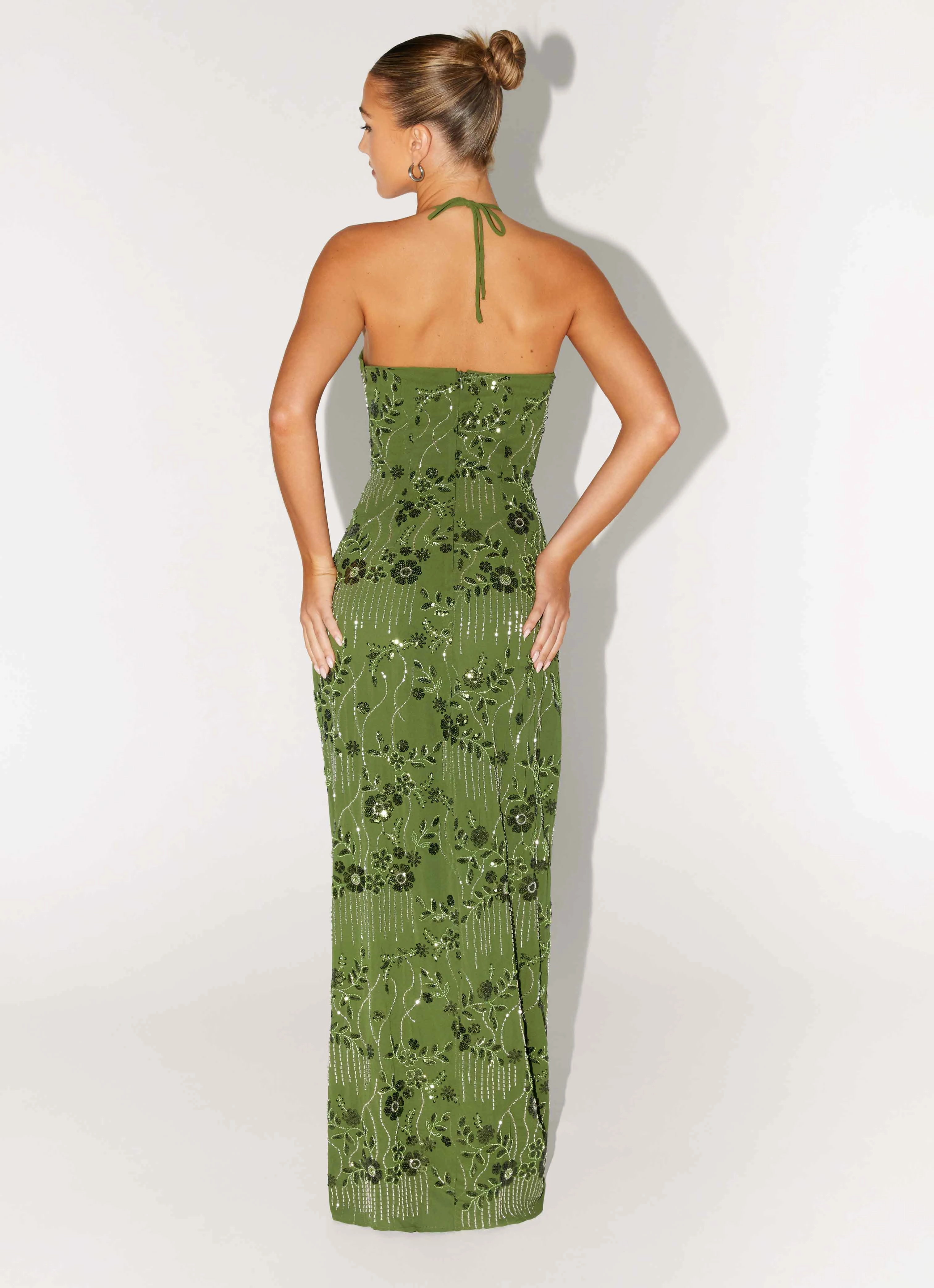 Phoenicia Beaded Maxi Dress - Khaki Organic-Fabric Tonal-Panel