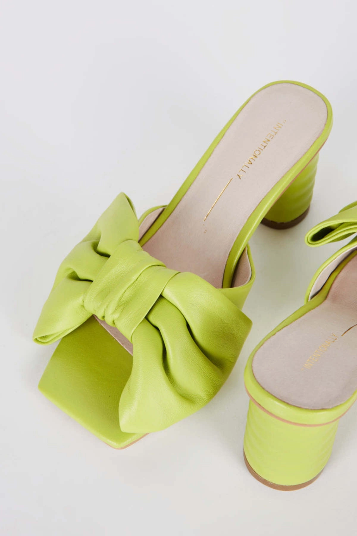 Intentionally Blank Kriselda Leather Heel in Neon Lime Supportive Footbed Stable base