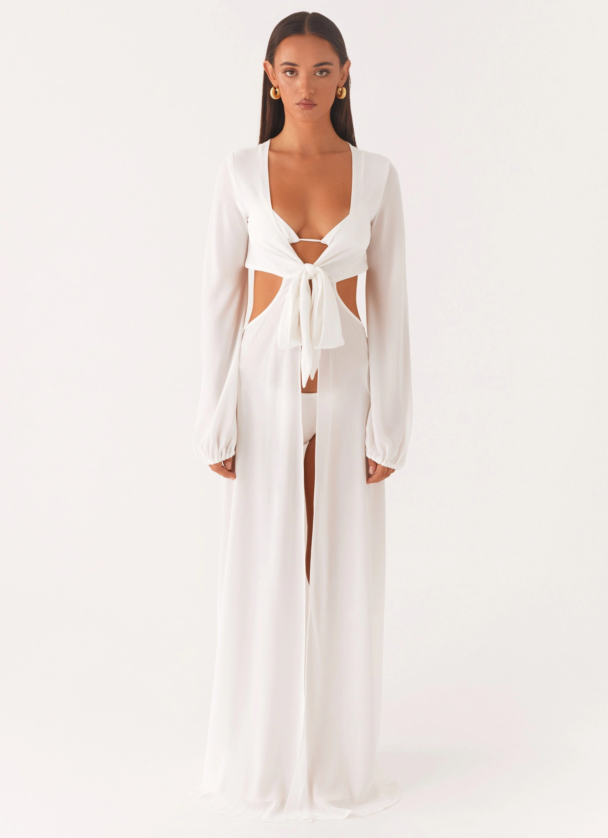 Coastal Maxi Dress - White Quilted-Lining cut out
