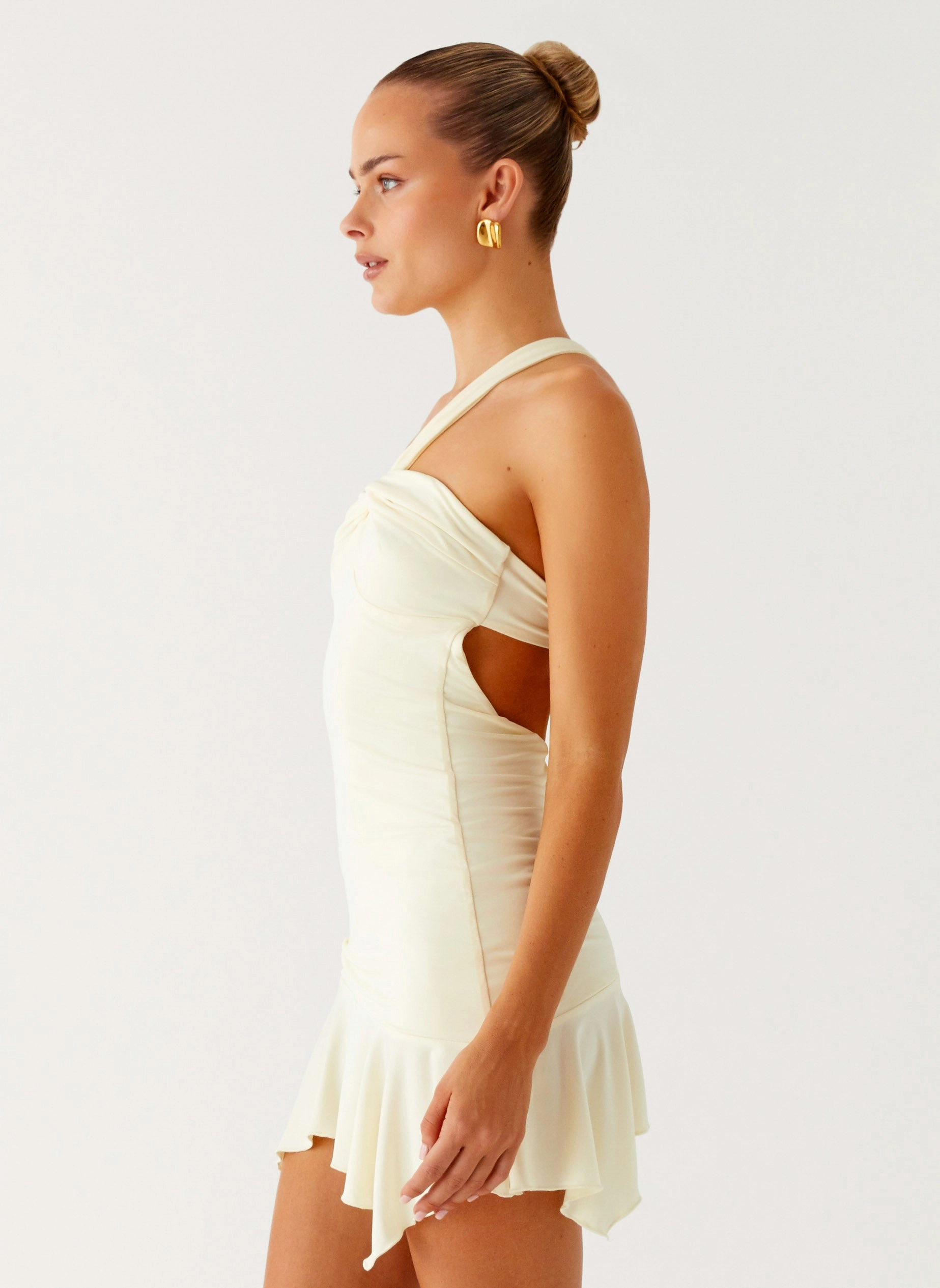 Cozy and Comfortable Not Your Fan Cut Out Mini Dress - Yellow