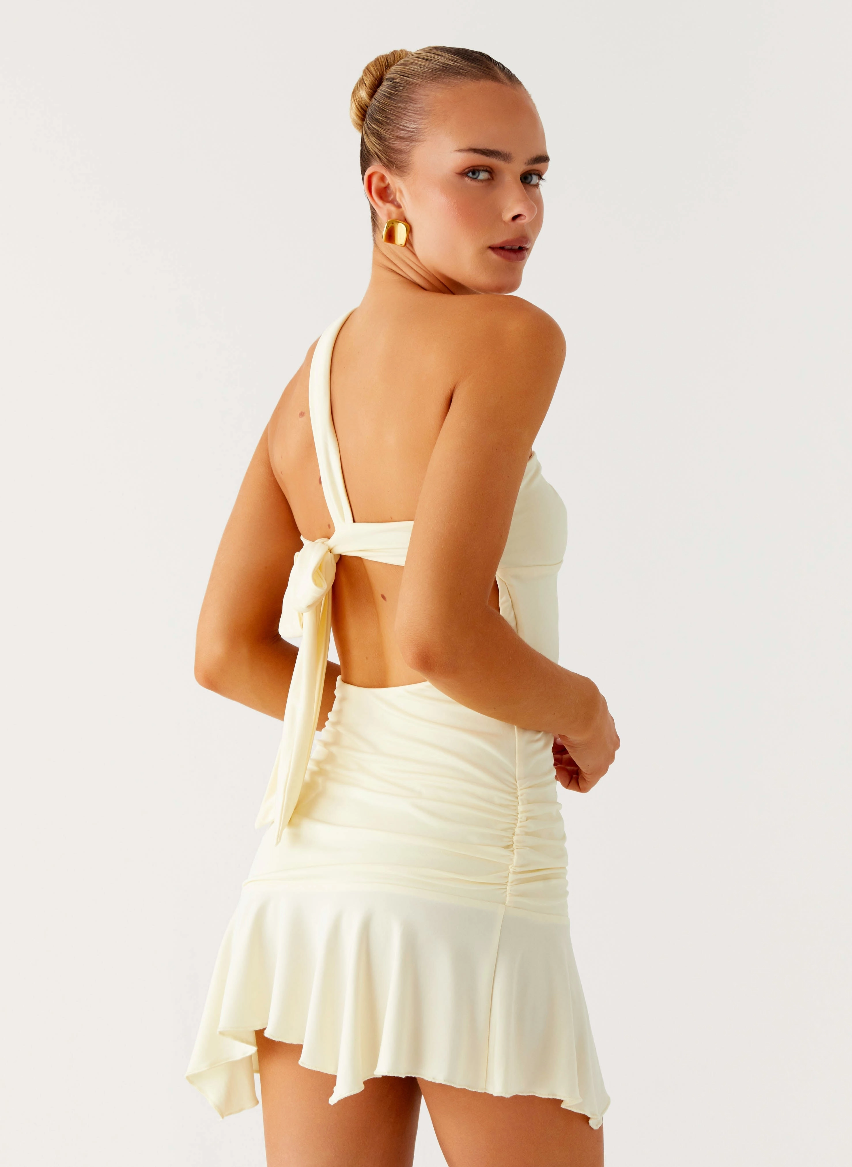 Not Your Fan Cut Out Mini Dress - Yellow Neutral Look Street Casual