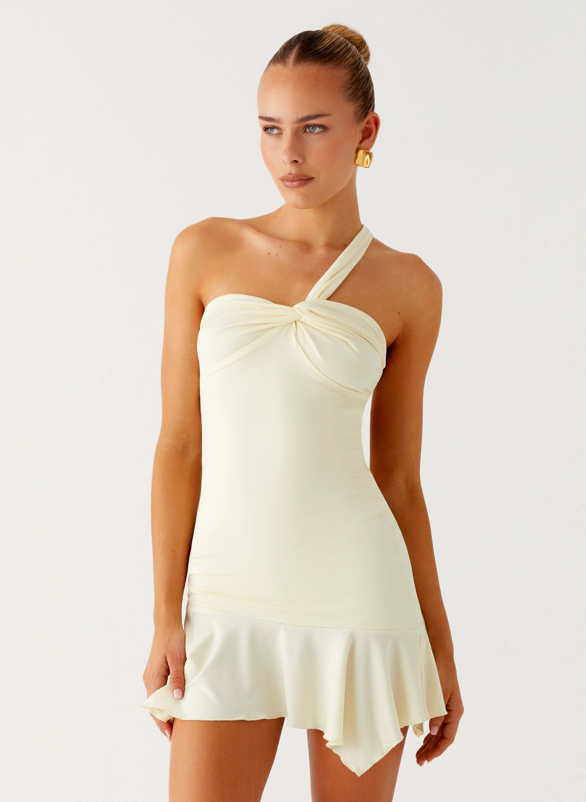 Not Your Fan Cut Out Mini Dress - Yellow Casual weekend dress Seasonal piece